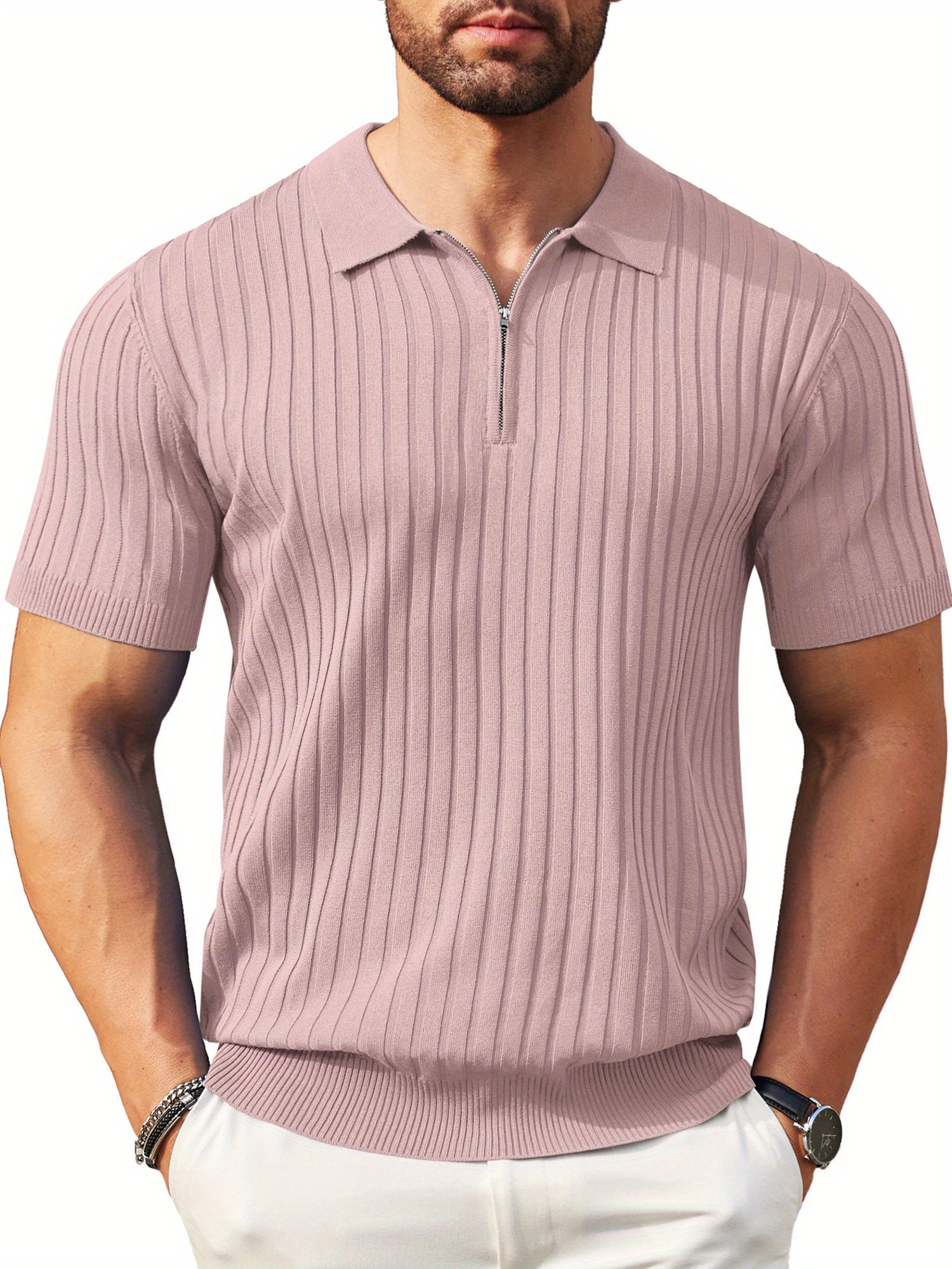 Zipper Knit Mens Polo Shirt
