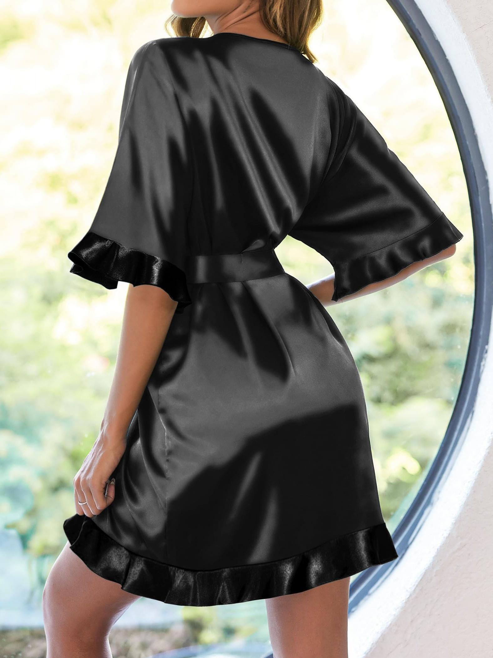 Women Satin Short Kimono Robe