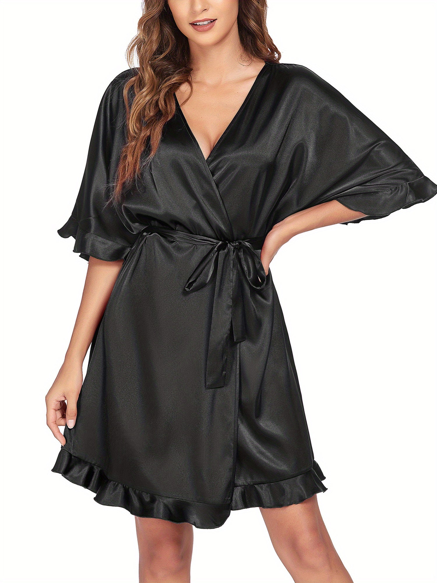 Women Satin Short Kimono Robe