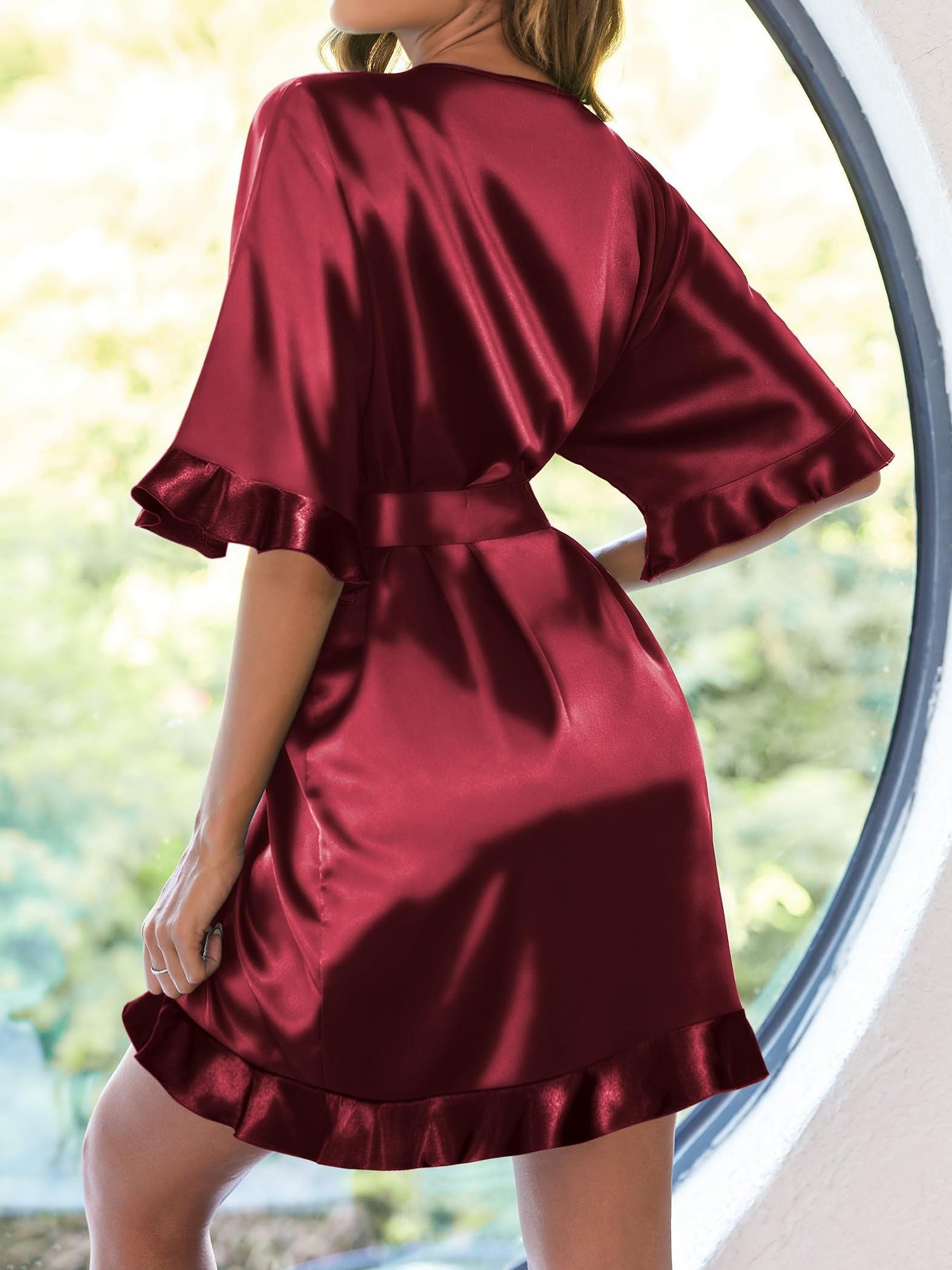 Women Satin Short Kimono Robe