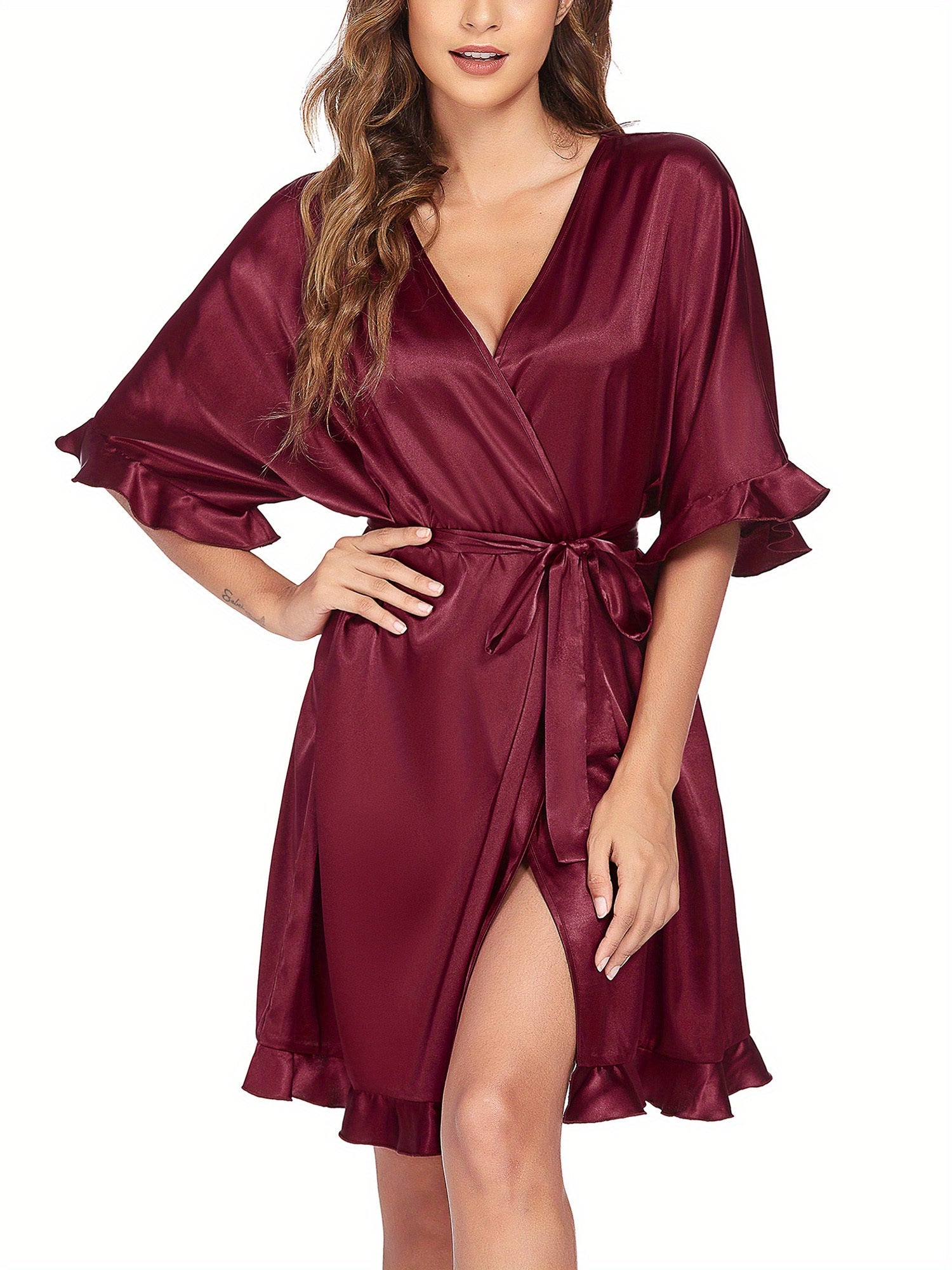 Women Satin Short Kimono Robe