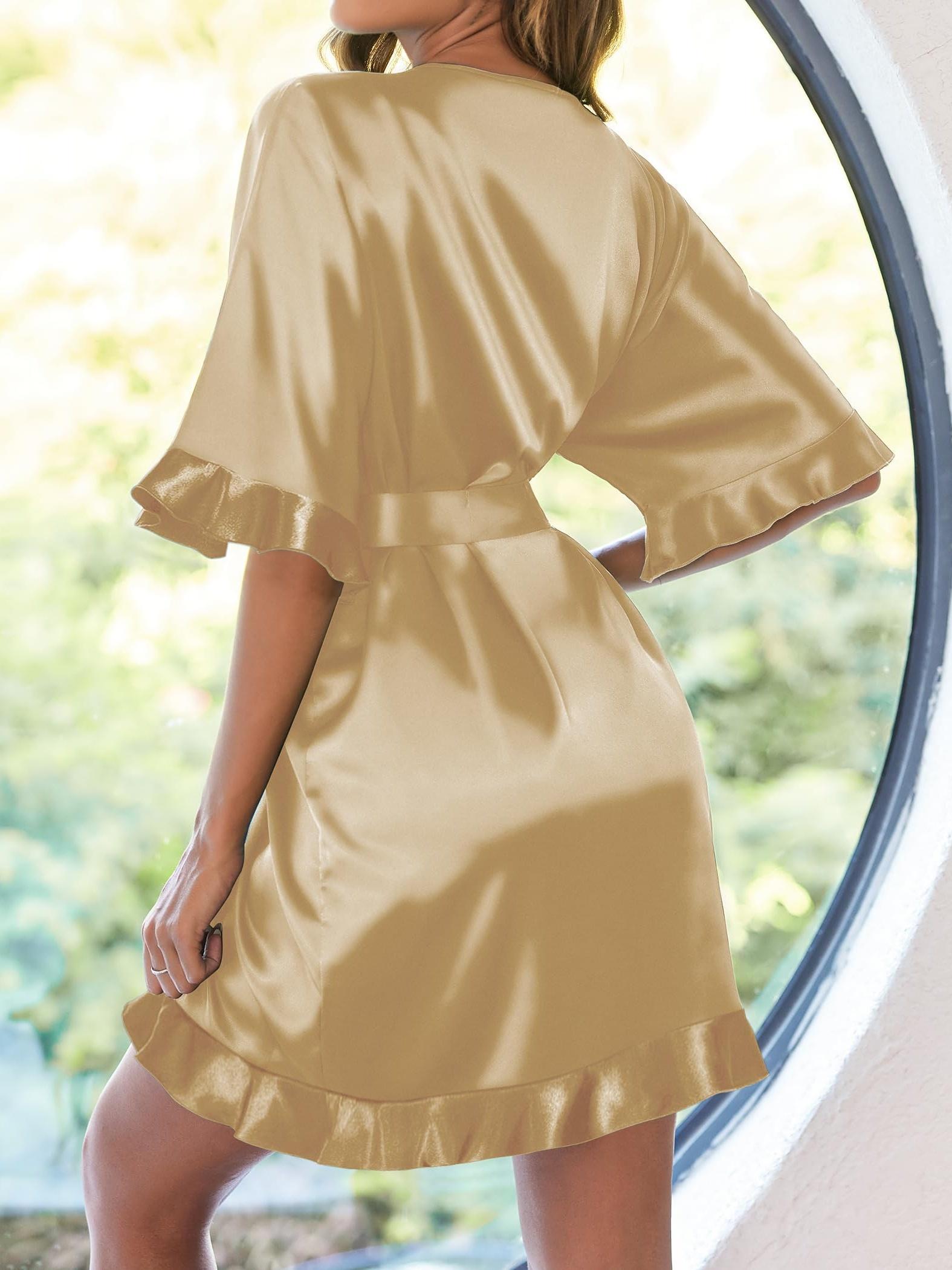 Women Satin Short Kimono Robe