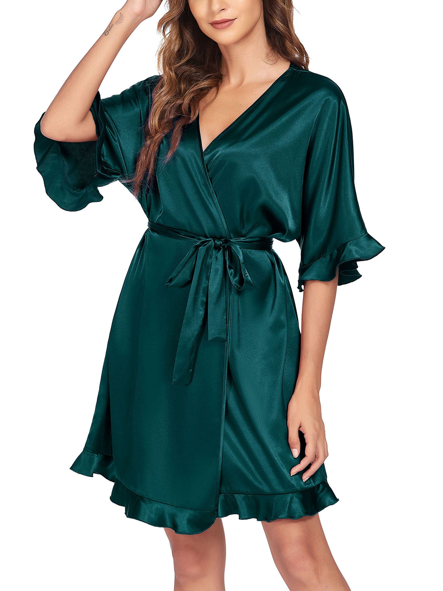 Women Satin Short Kimono Robe
