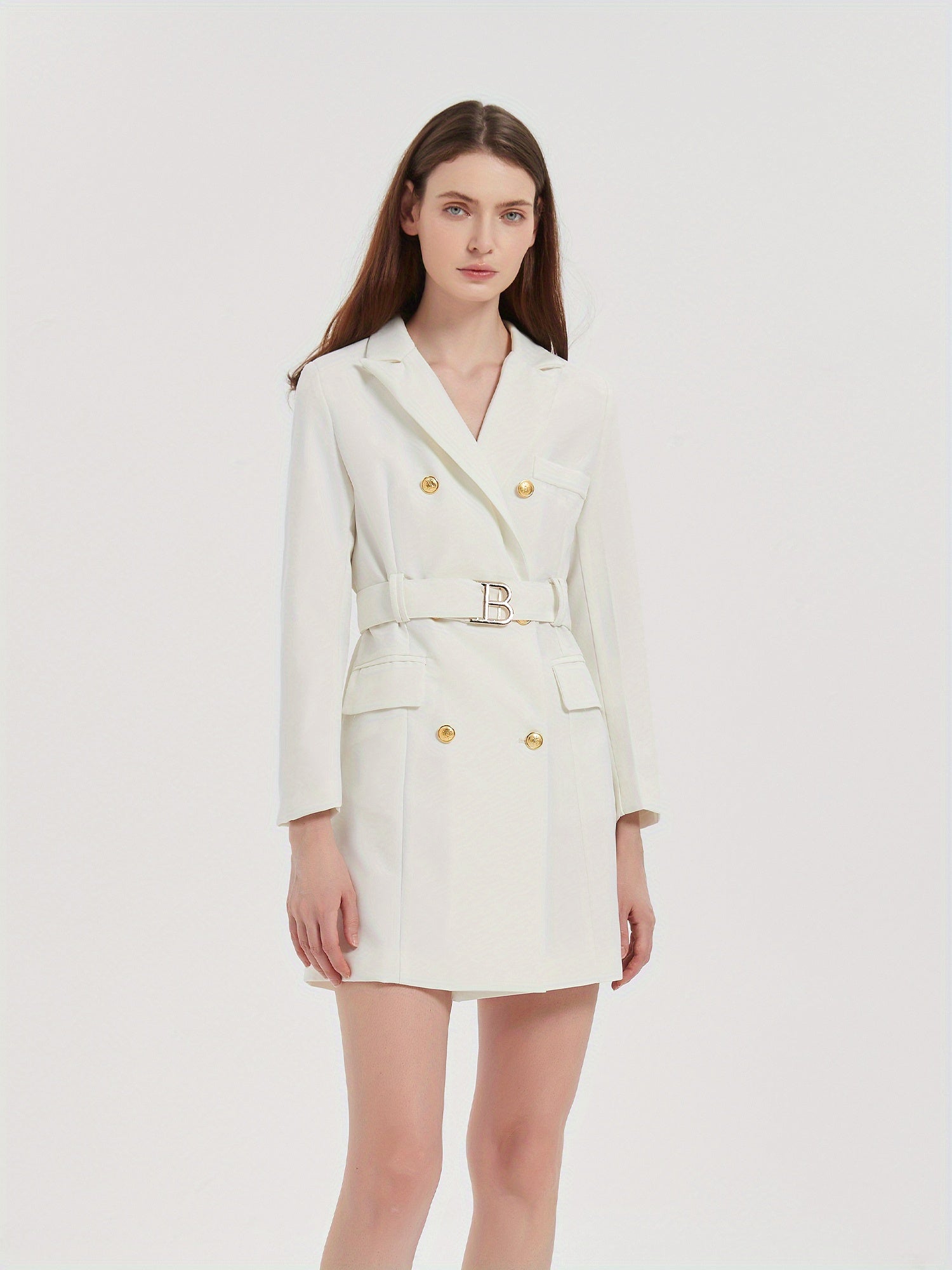 Chic Belted Lapel Blazer Womens