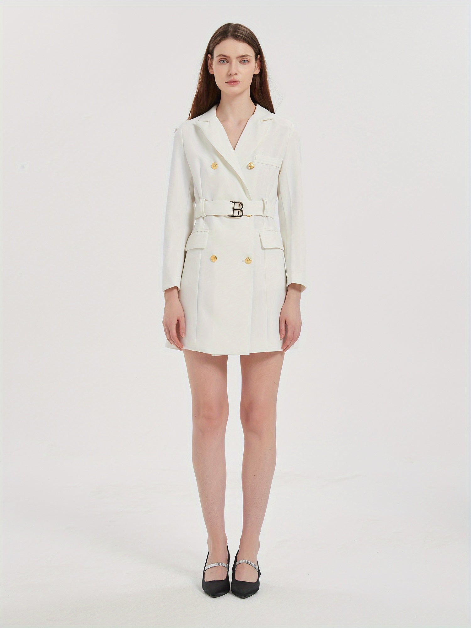 Chic Belted Lapel Blazer Womens