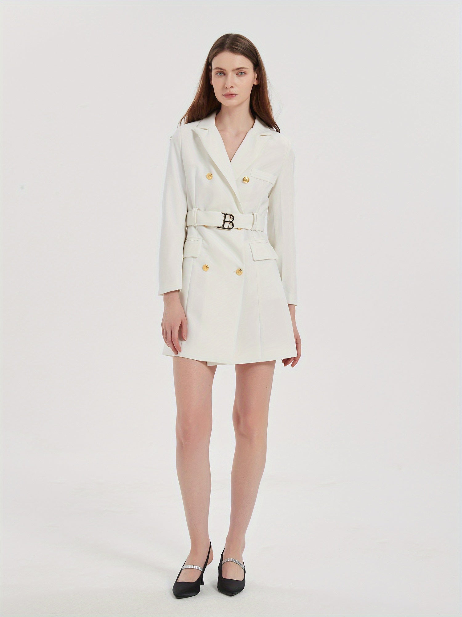 Chic Belted Lapel Blazer Womens