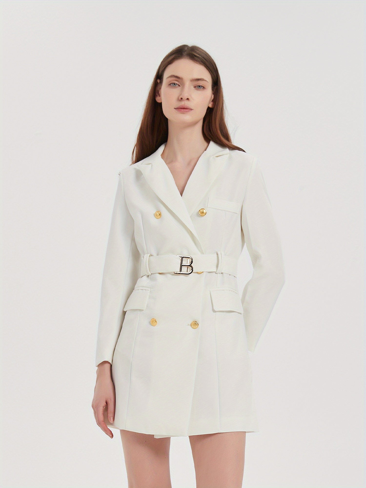 Chic Belted Lapel Blazer Womens