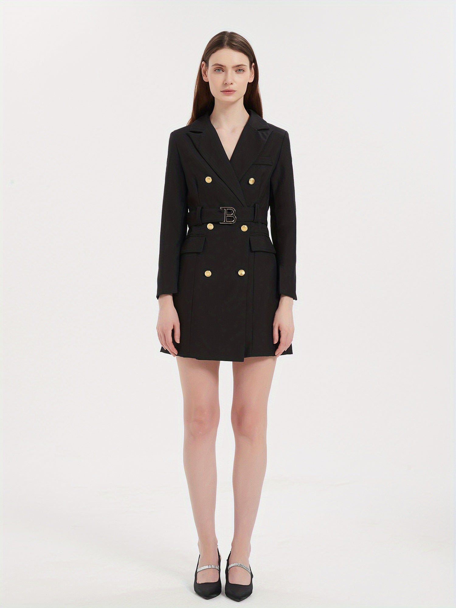 Chic Belted Lapel Blazer Womens