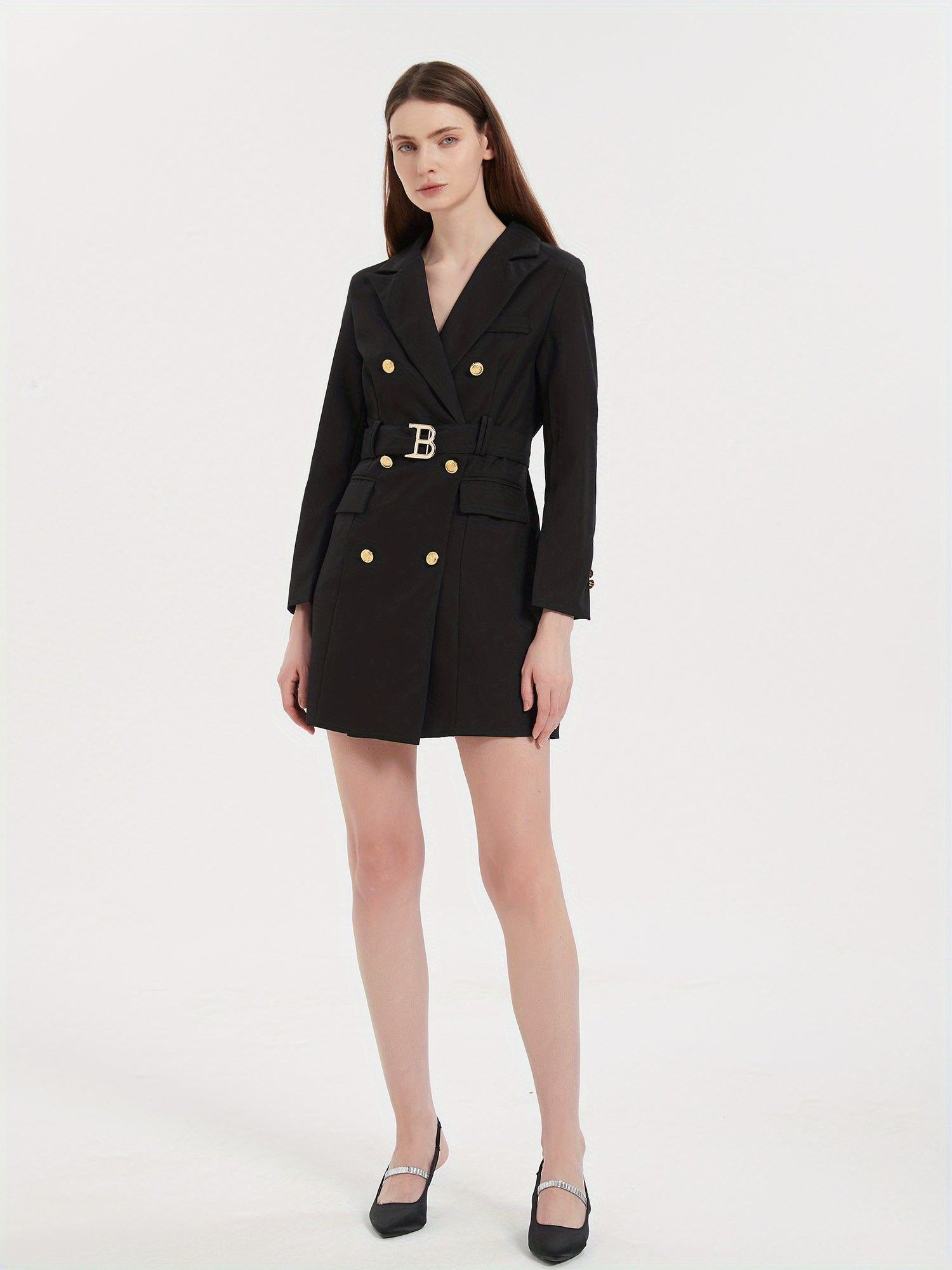 Chic Belted Lapel Blazer Womens