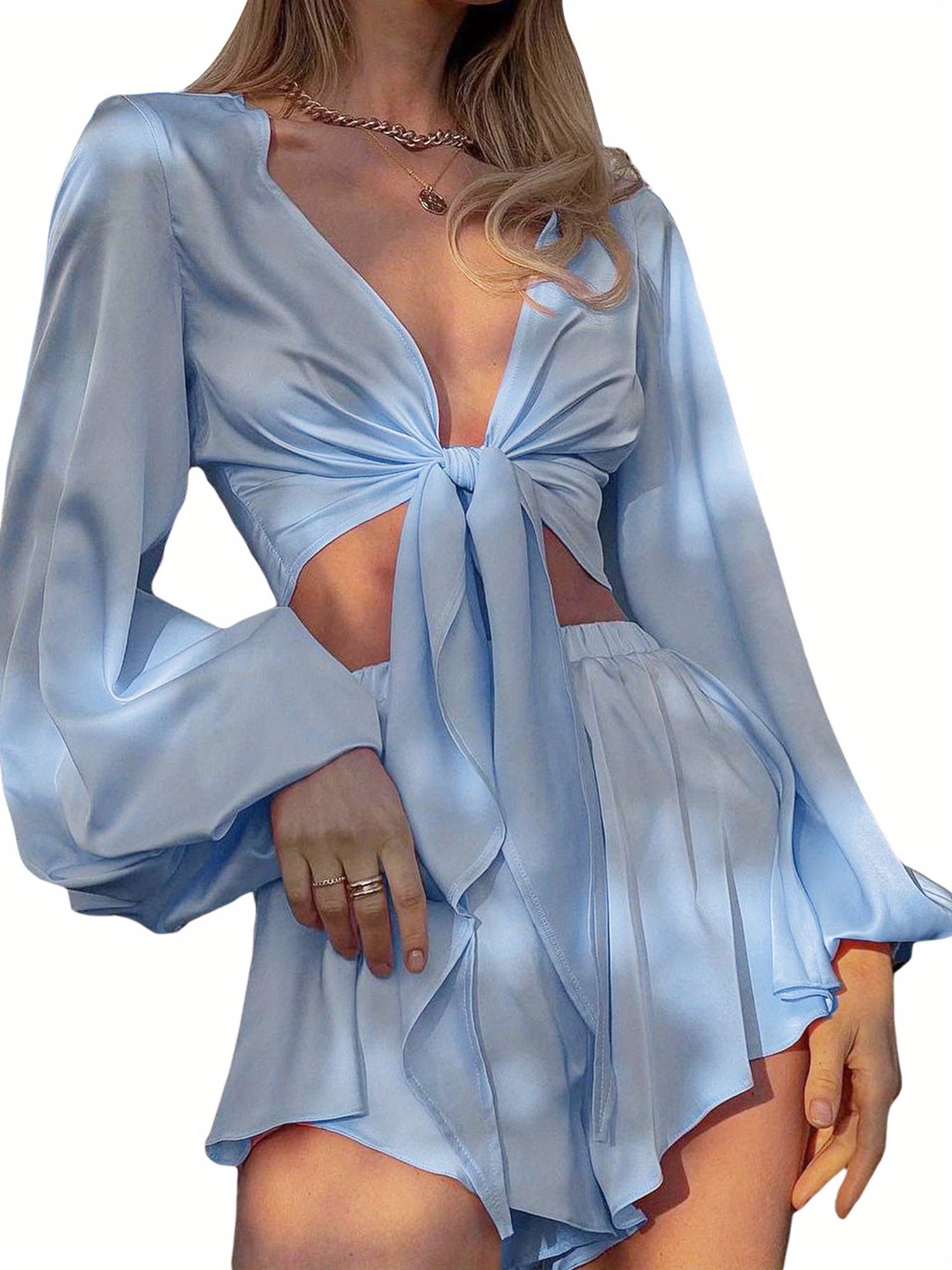 Tie-Up Crop Shorts Set