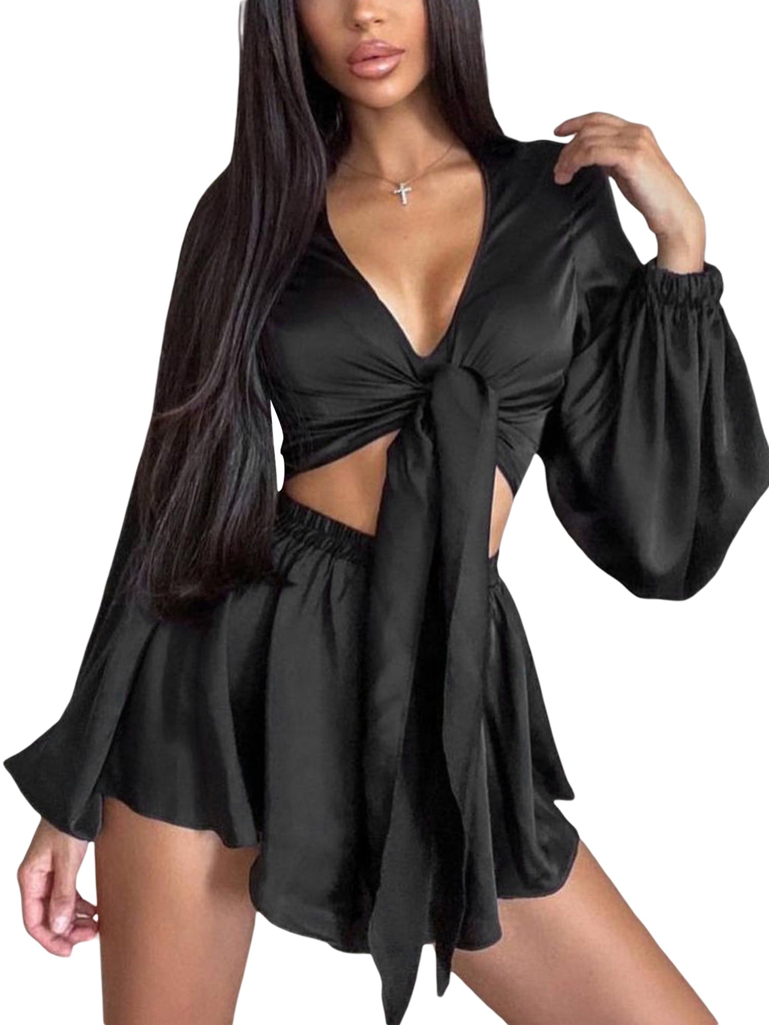 Tie-Up Crop Shorts Set