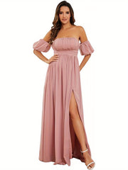 Off-Shoulder Chiffon Bridesmaid Maxi Dress