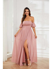 Off-Shoulder Chiffon Bridesmaid Maxi Dress