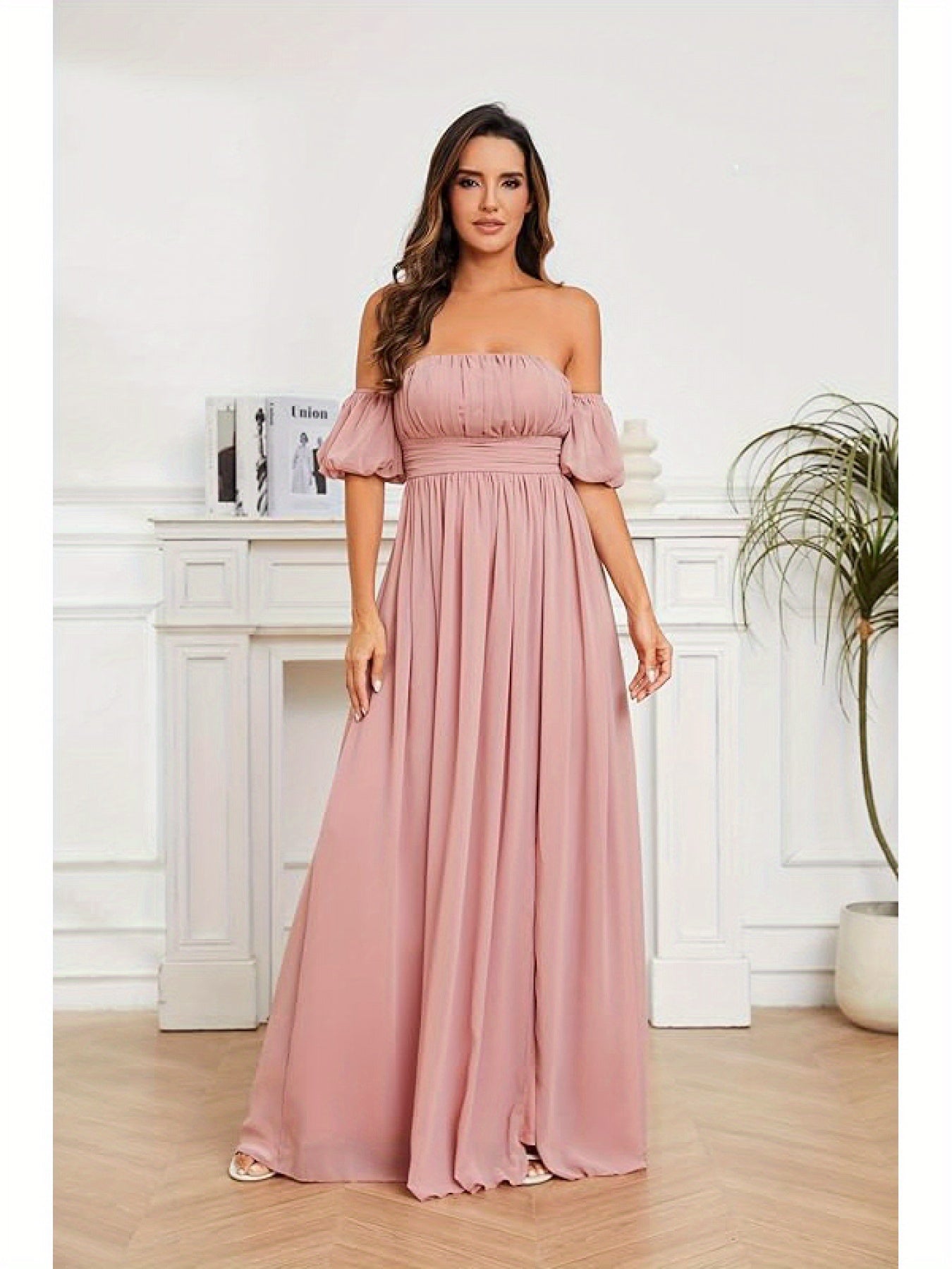 Off-Shoulder Chiffon Bridesmaid Maxi Dress