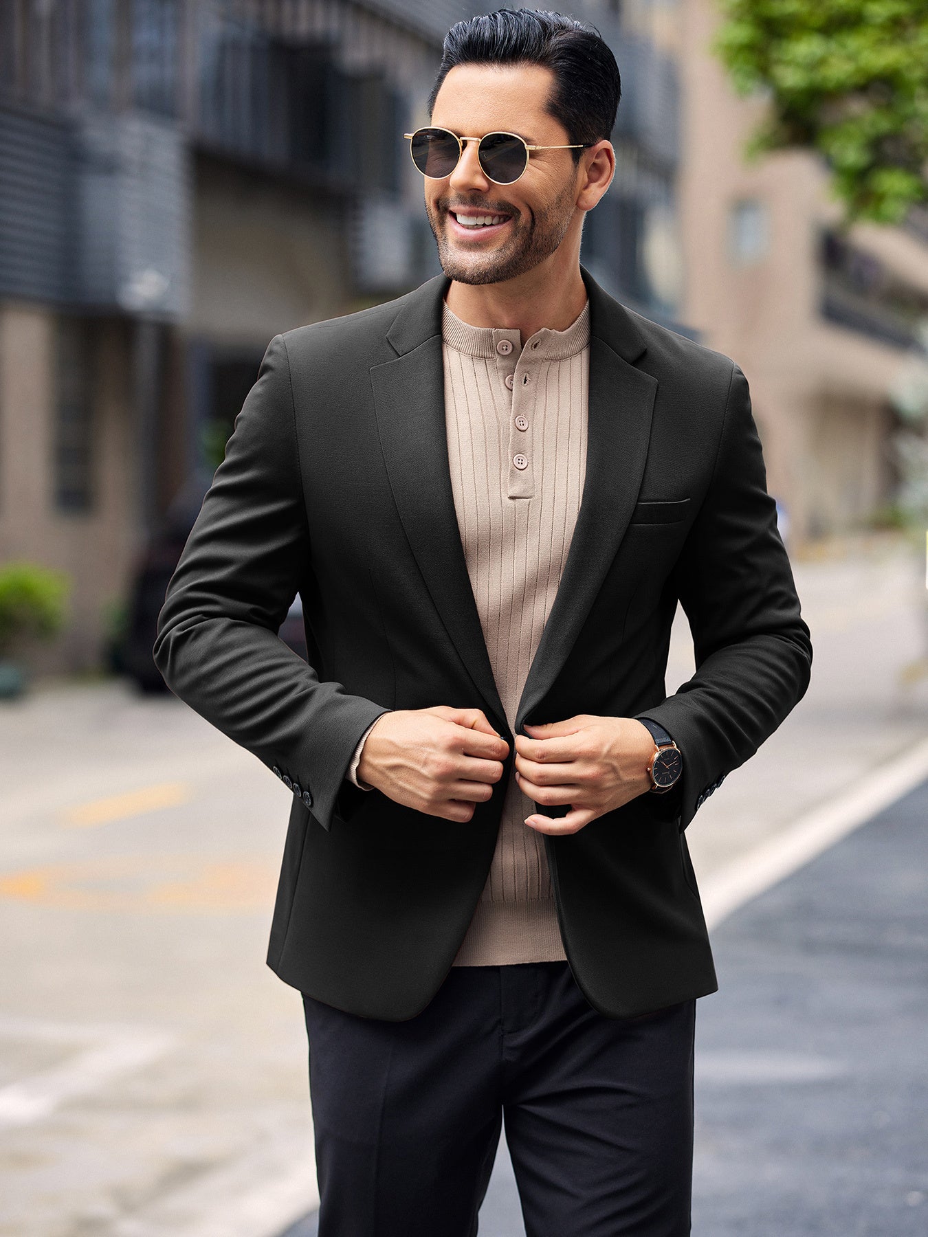 Men’s One-Button Lightweight Knit Blazer