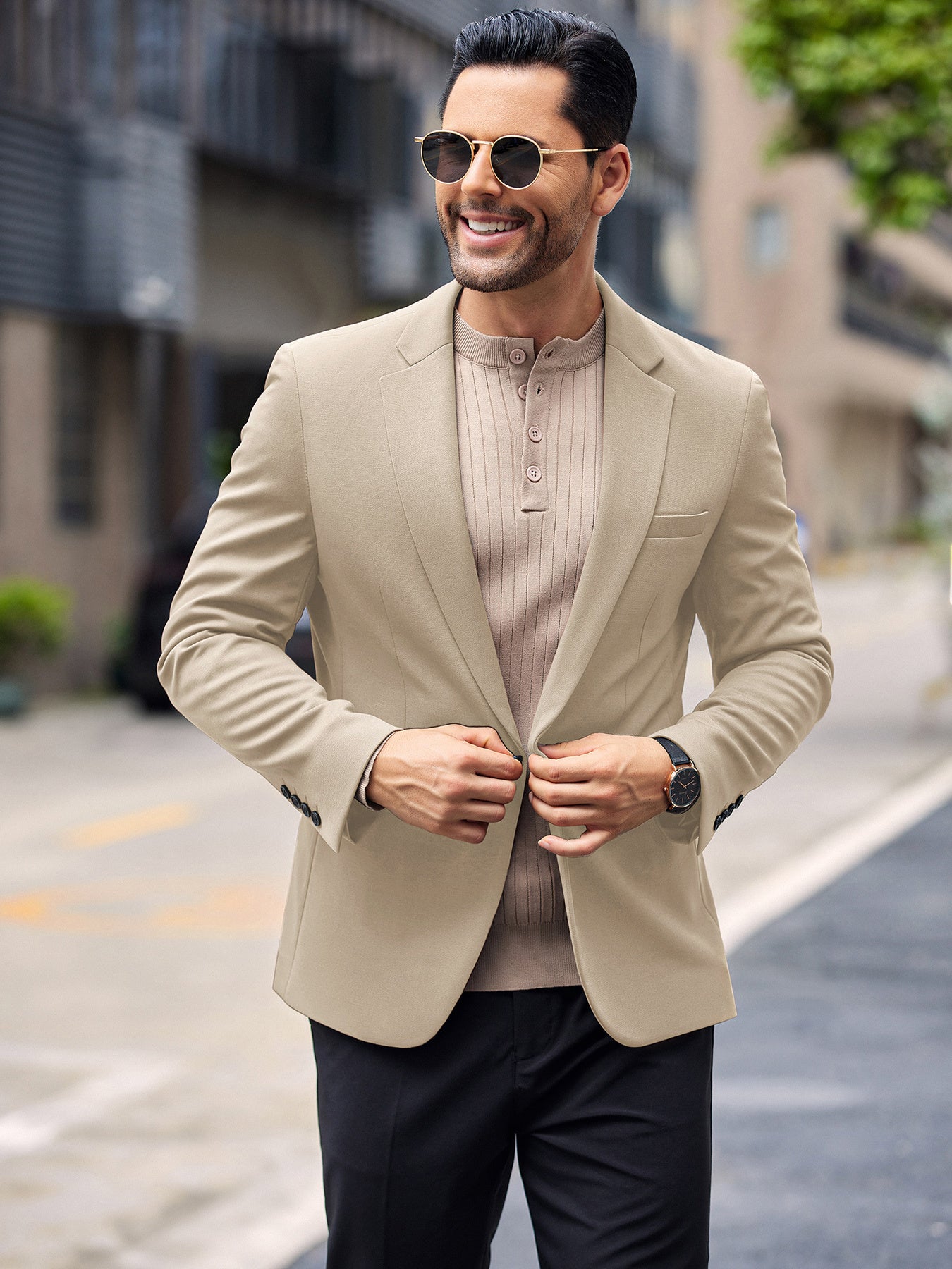 Men’s One-Button Lightweight Knit Blazer
