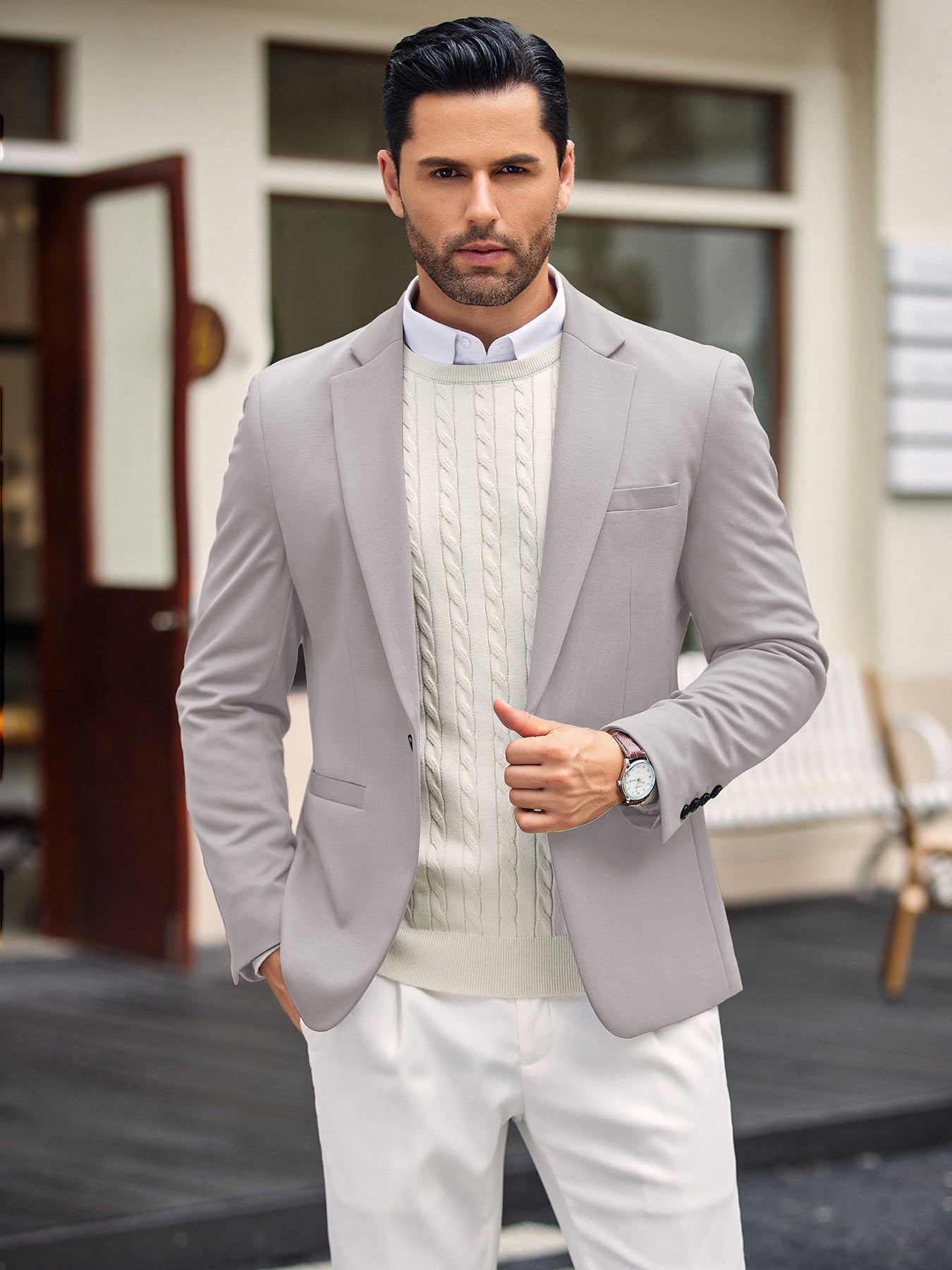 Men’s One-Button Lightweight Knit Blazer