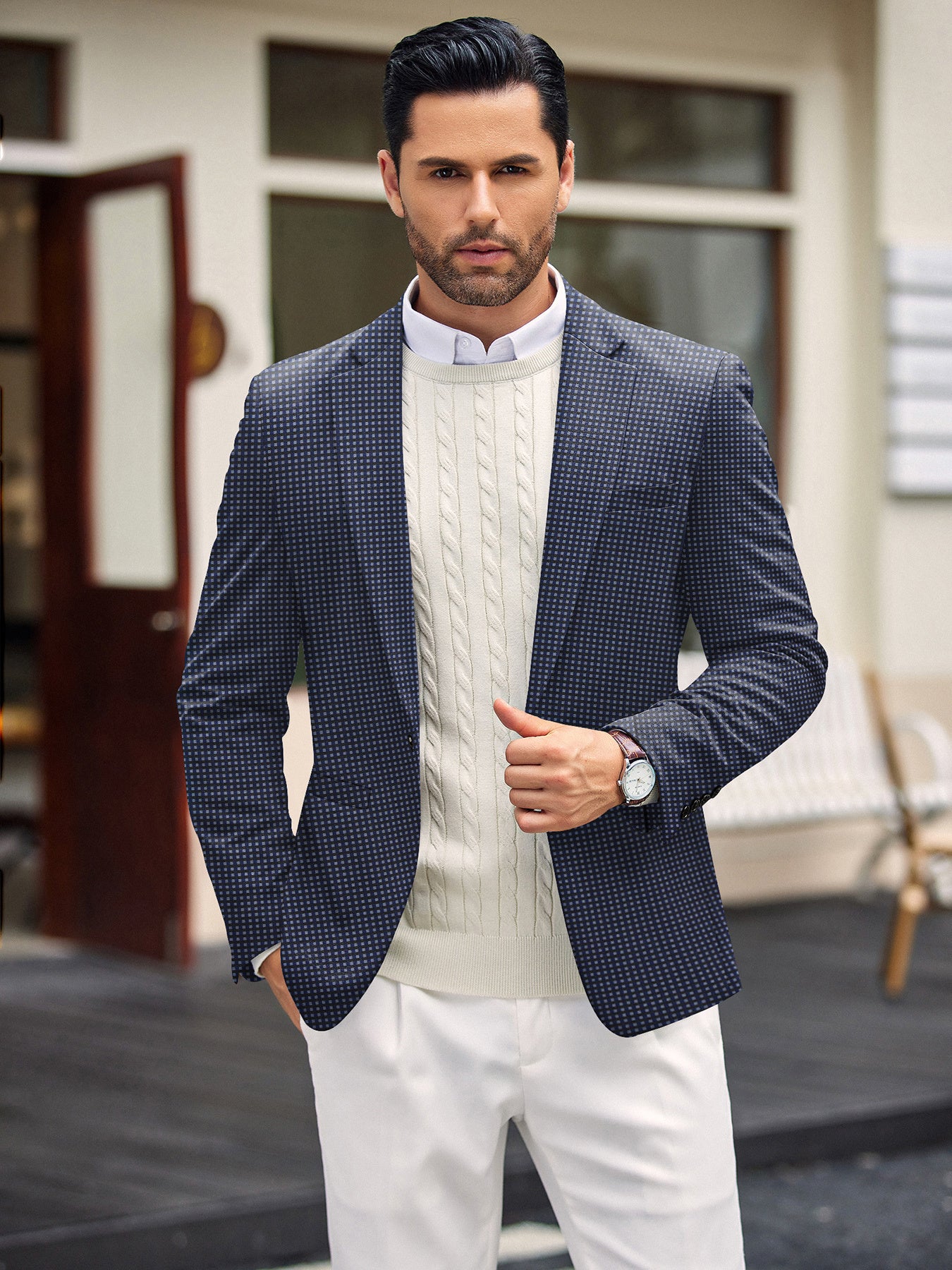Men’s One-Button Lightweight Knit Blazer