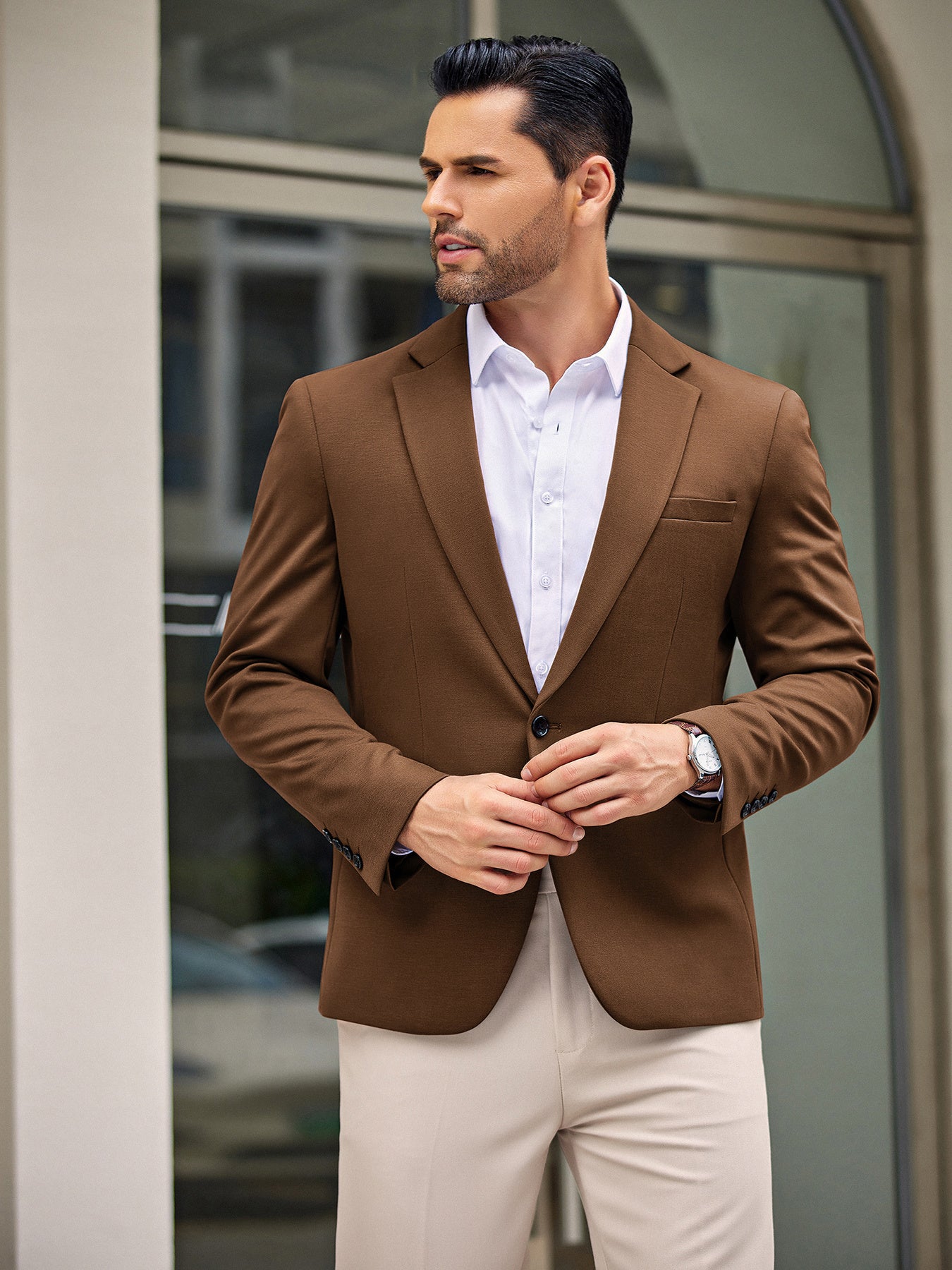 Men’s One-Button Lightweight Knit Blazer