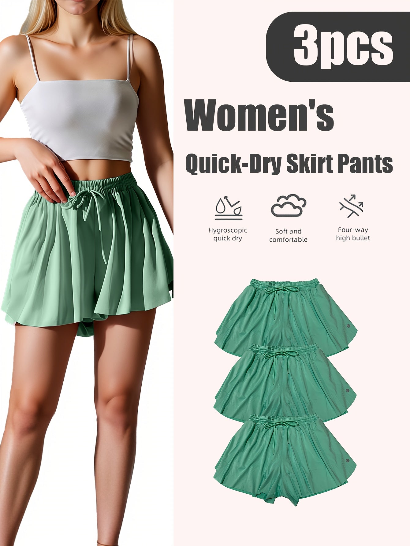 Women's Quick-Dry Pleated Sports Skirt Set (3pcs)