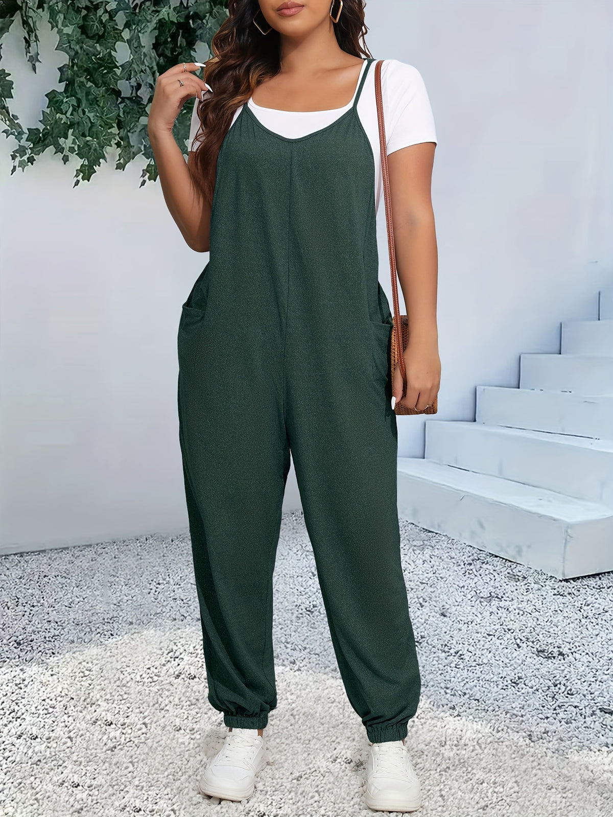 Plus Size V-Neck Cami Jumpsuit with Pockets