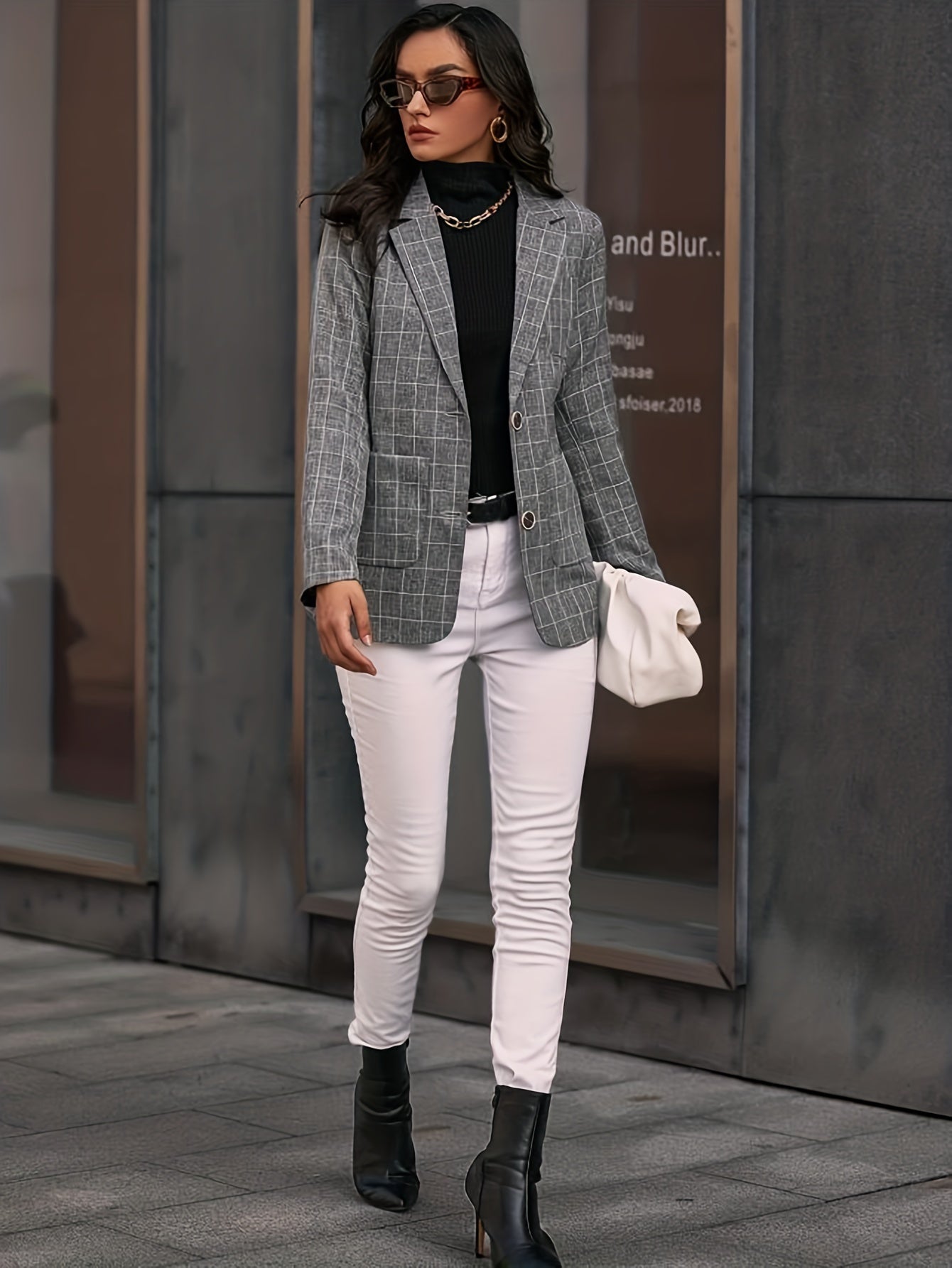 Plaid Woven Office Blazer