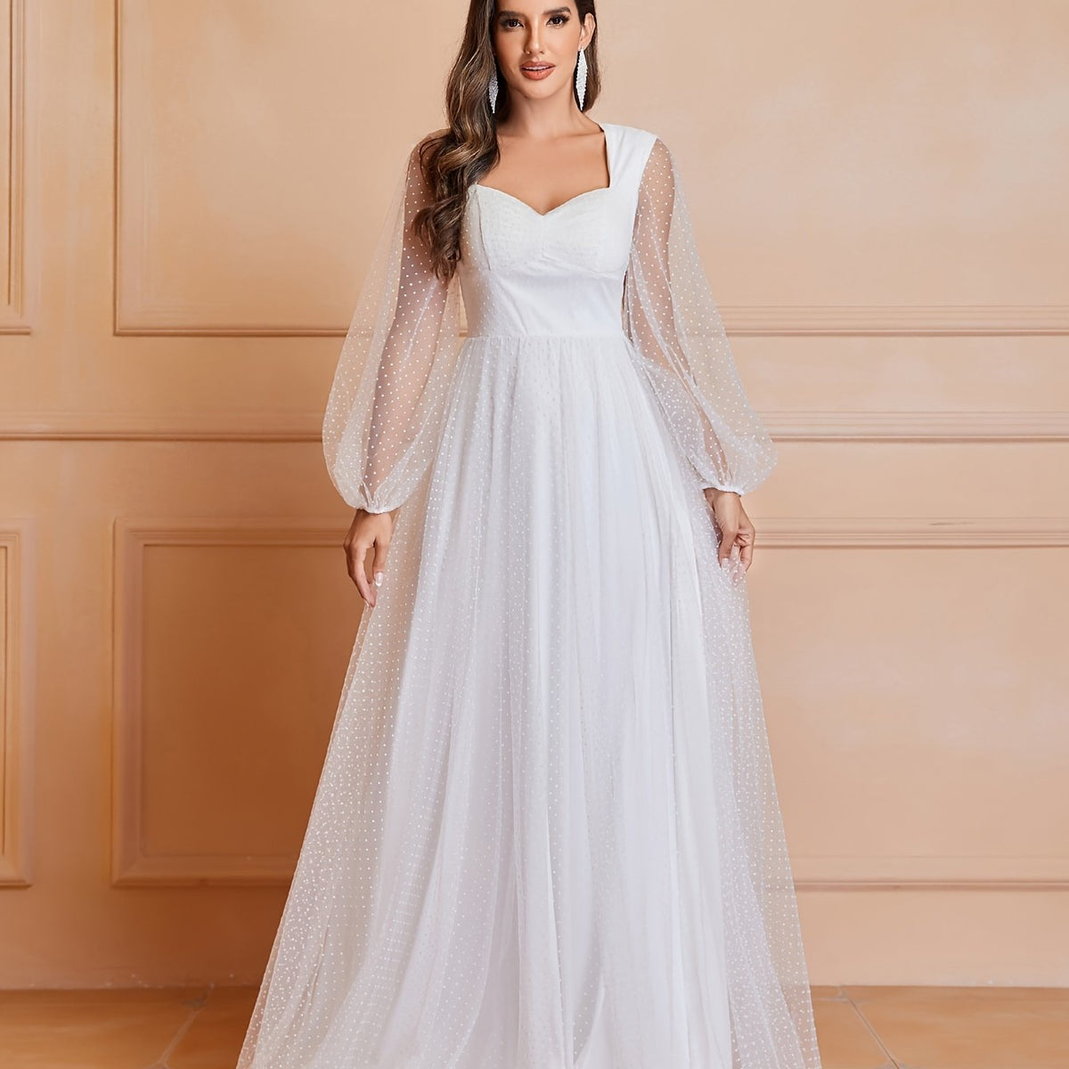 Sweetheart Ruched Long Sleeve Wedding Gown