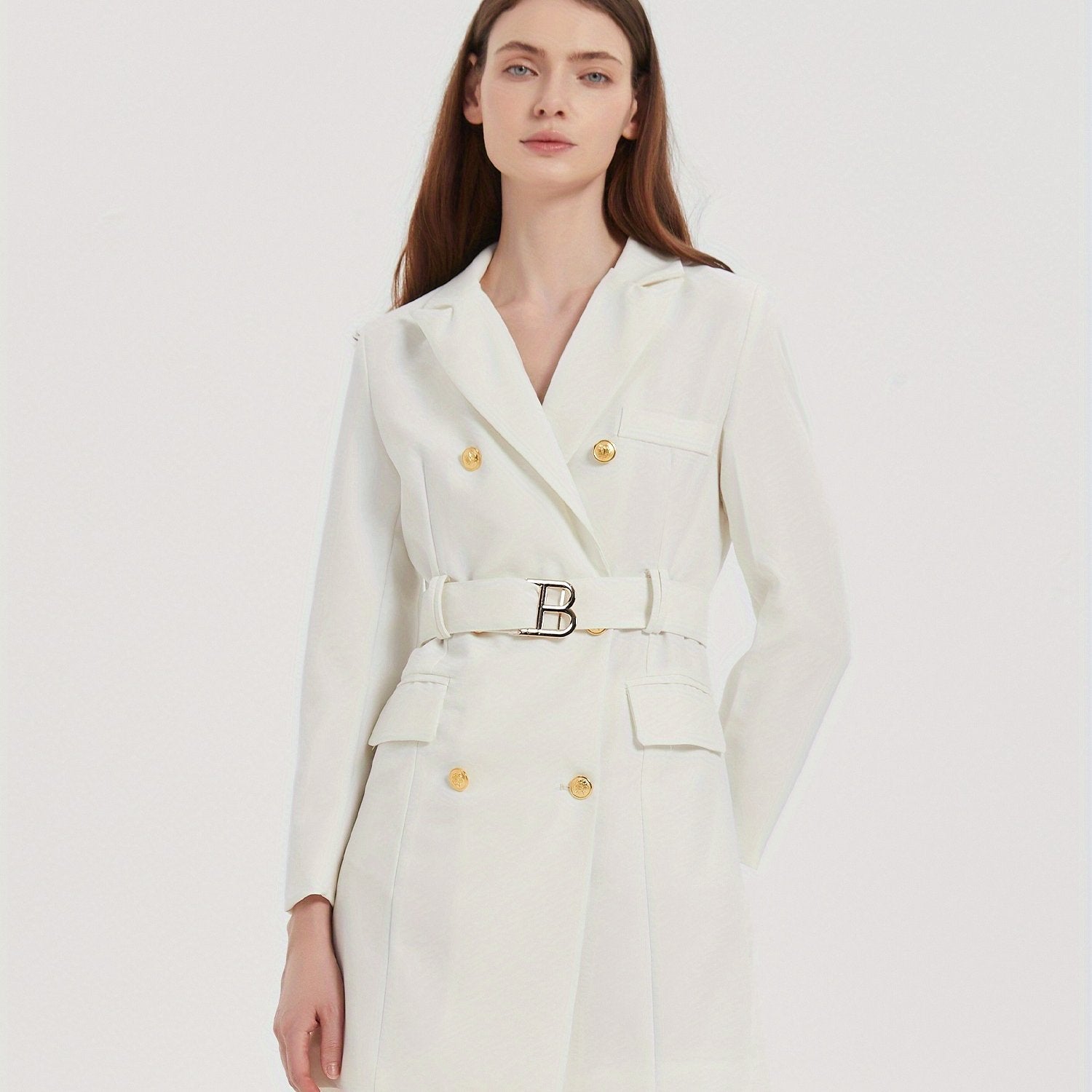 Chic Belted Lapel Blazer Womens