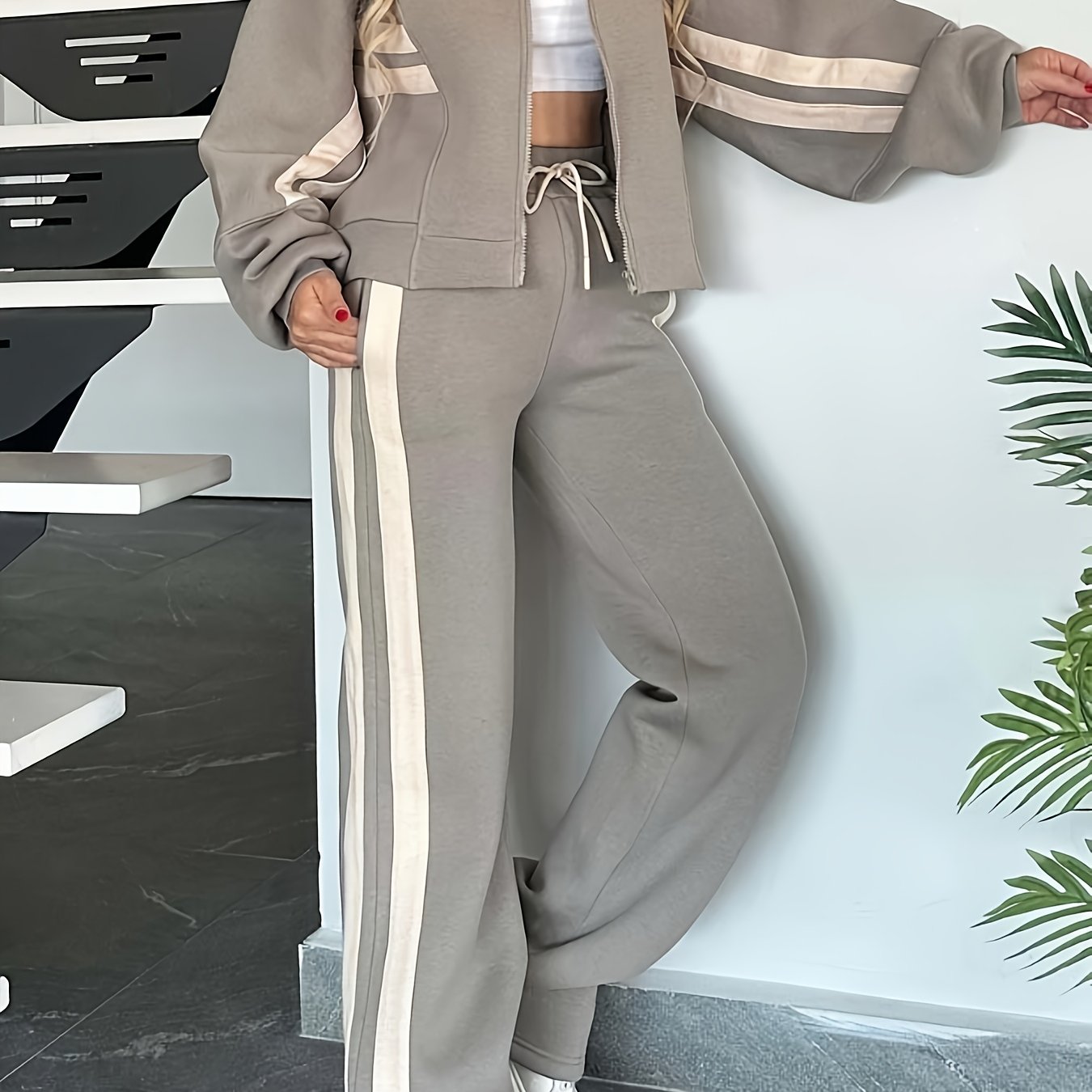 Y2K Striped Jacket & Straight-Leg Pants Set