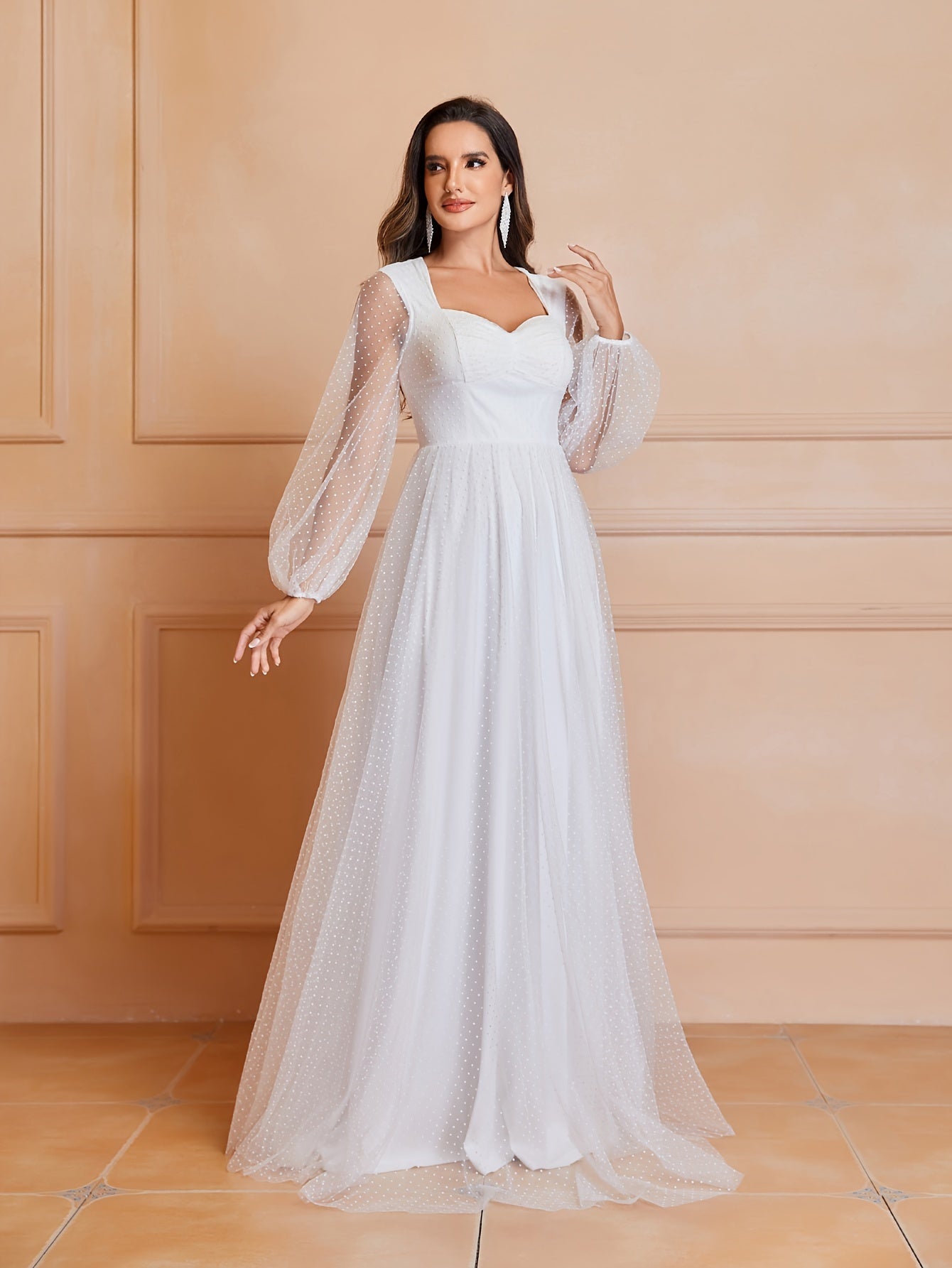Sweetheart Ruched Long Sleeve Wedding Gown