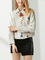 Women’s Studded Floral Moto Biker Jacket