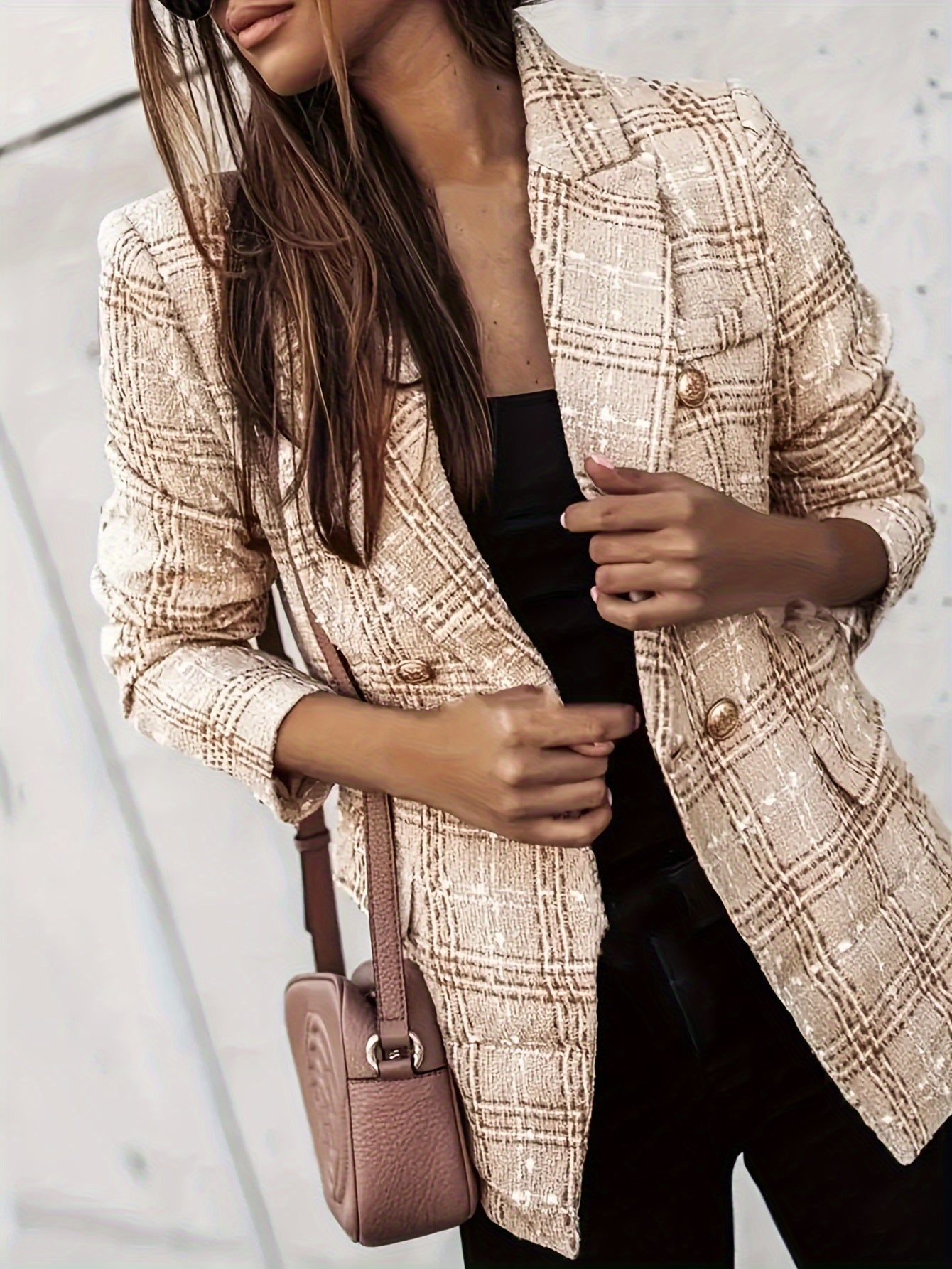 Elegant Tweed Check Office Blazer