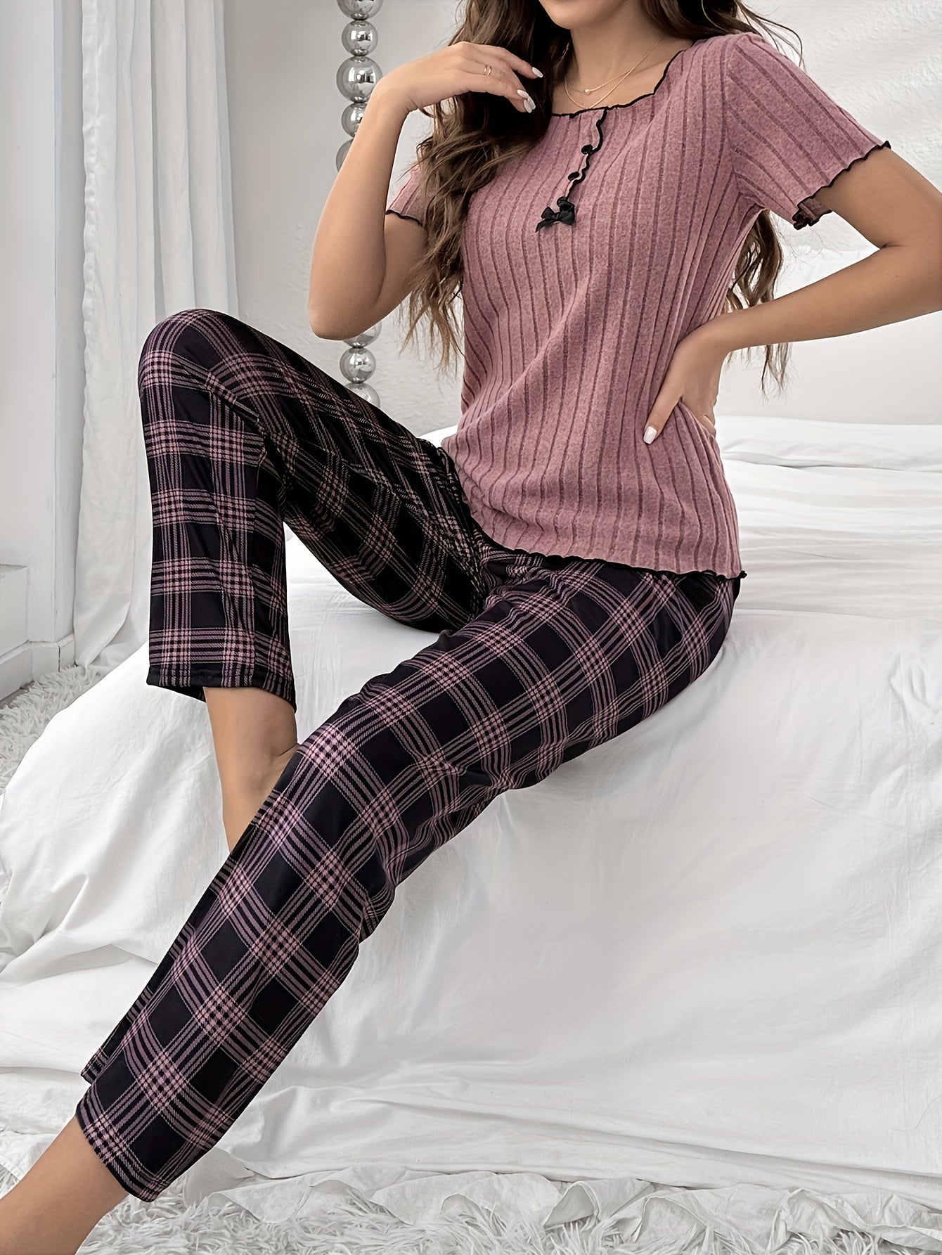 Women Plaid Pajama Set