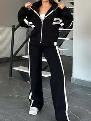 Y2K Striped Jacket & Straight-Leg Pants Set