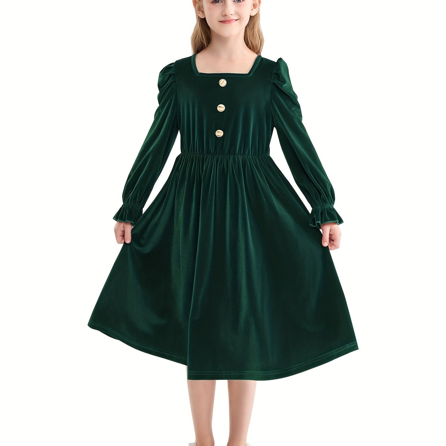 Vintage Velvet Pleated Party Dress for Girls