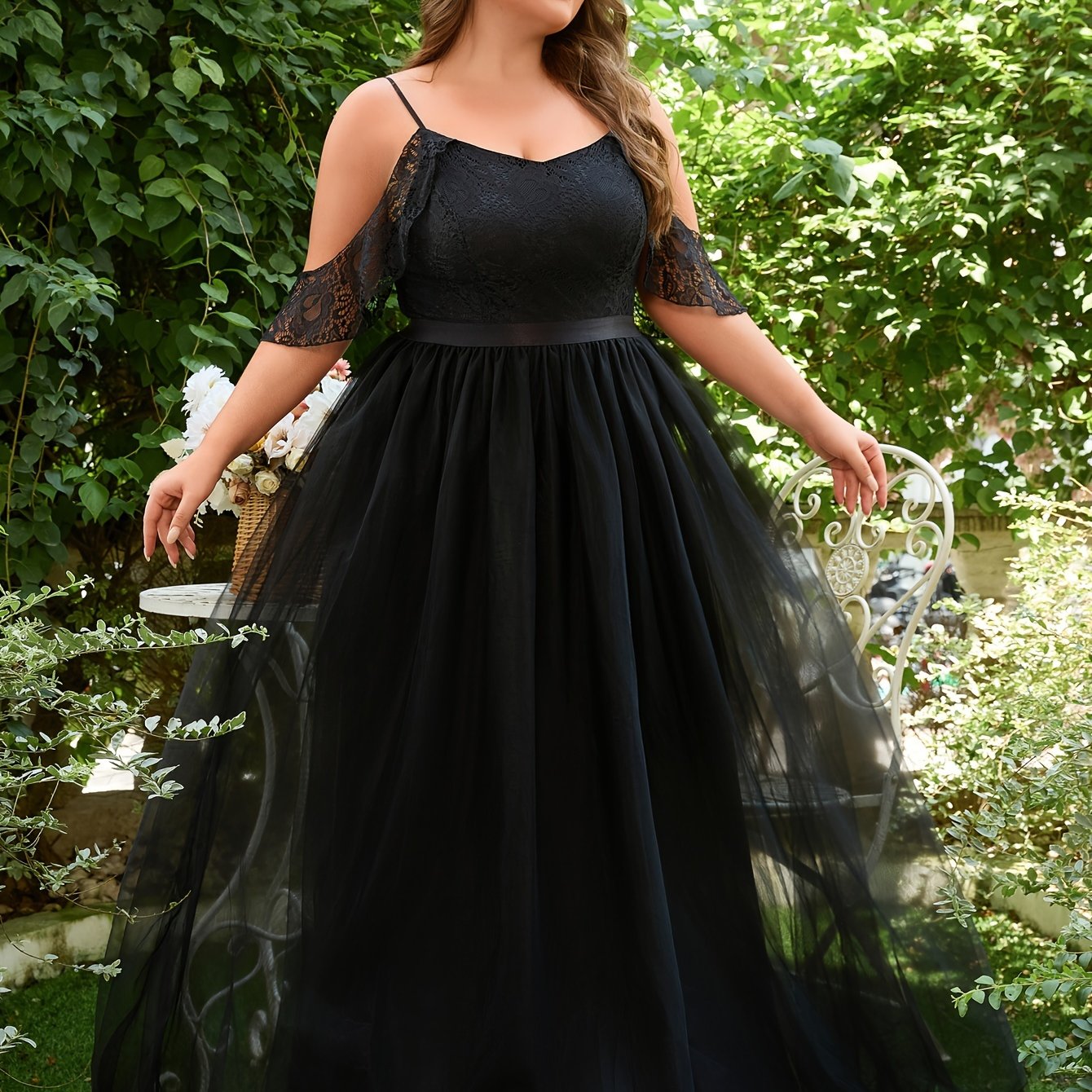 Plus Size Cold Shoulder Lace Wedding Dress