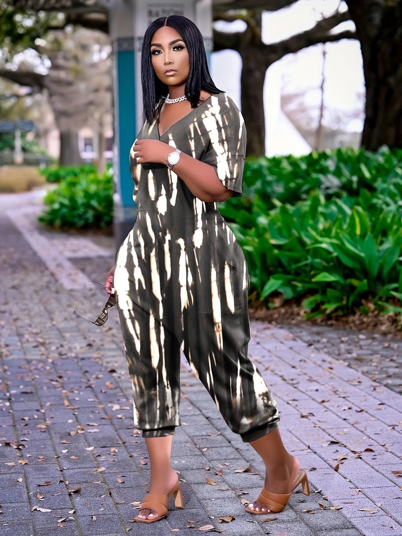 Plus Size Tie-Dye Pocket Jumpsuit