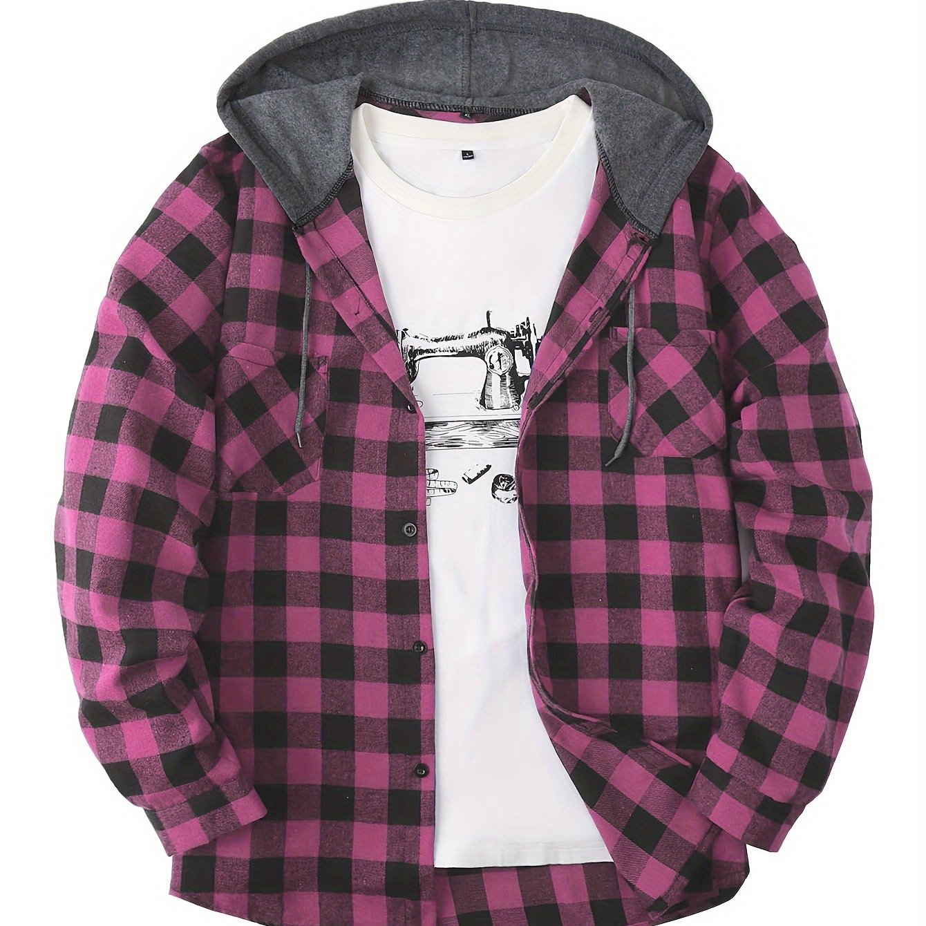 Hooded Plaid Shirt Jacket