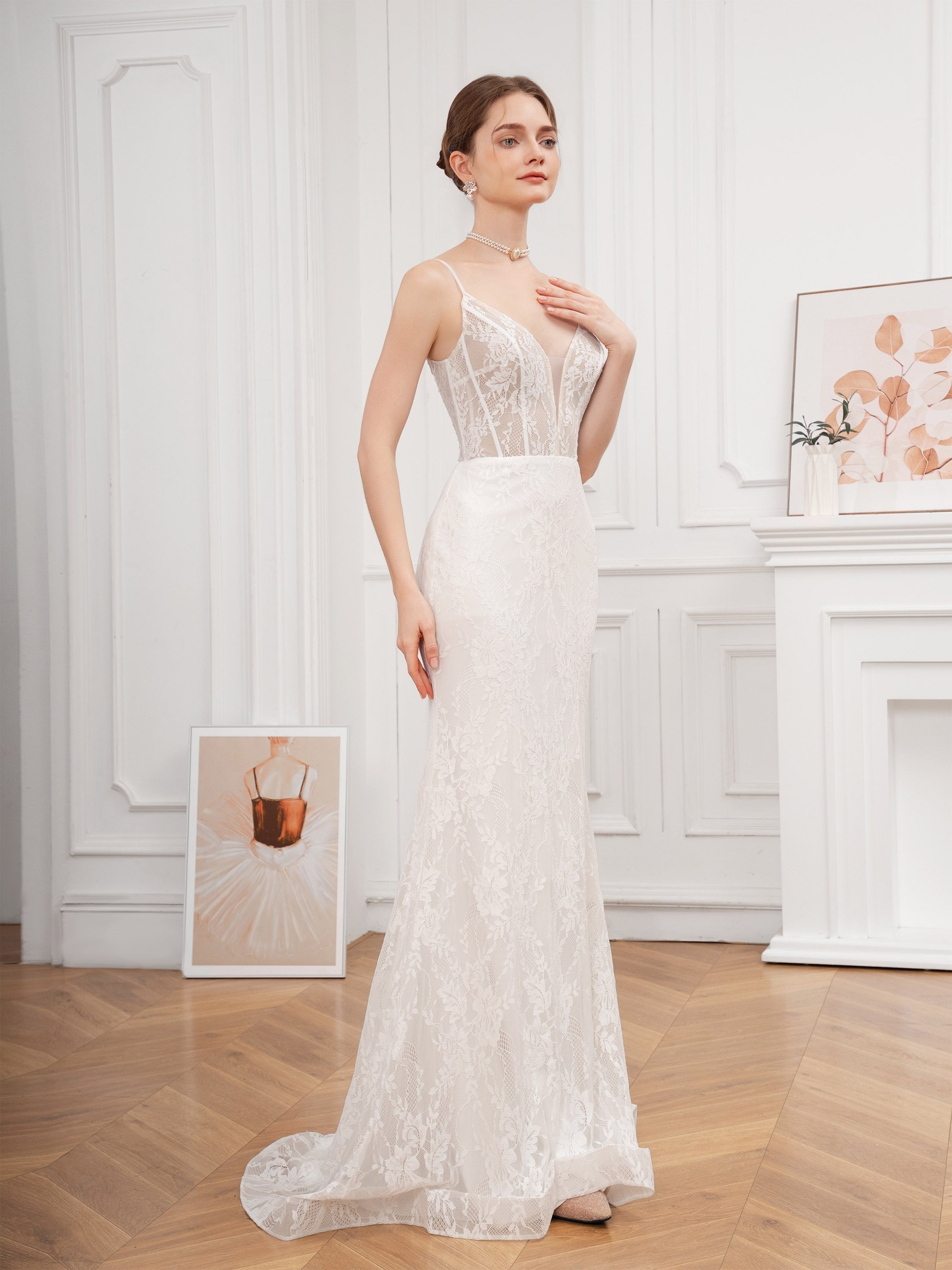 Floral Lace Cross-Back Mermaid Wedding Dress