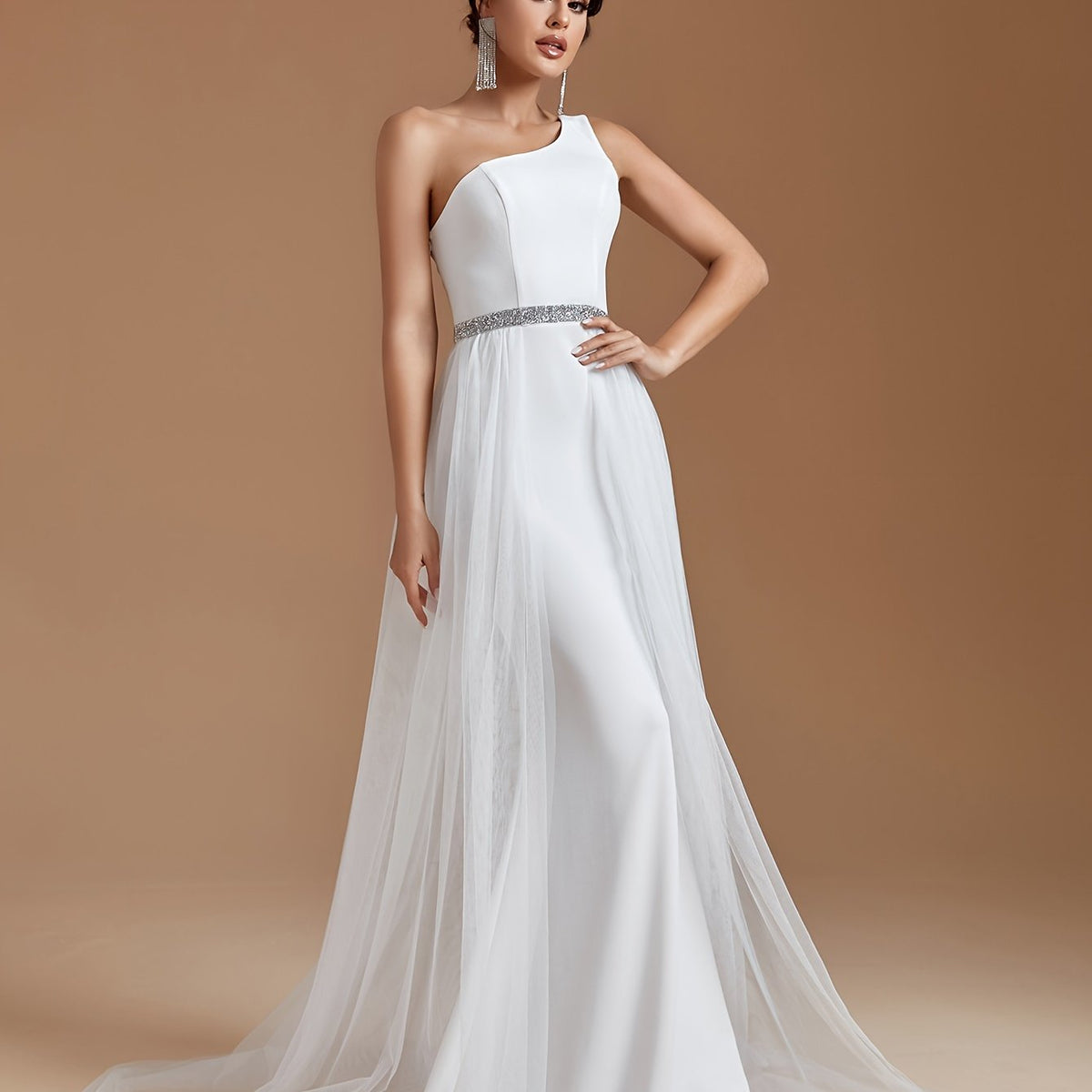 One Shoulder Cape Wedding Gown