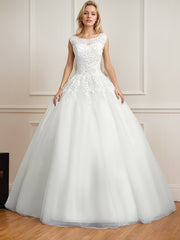 Elegant A-line Wedding Dress For Women, Worsted Lace Embroidery, Mesh Round Neck Embroidery, Suitable For Weddings And Parties