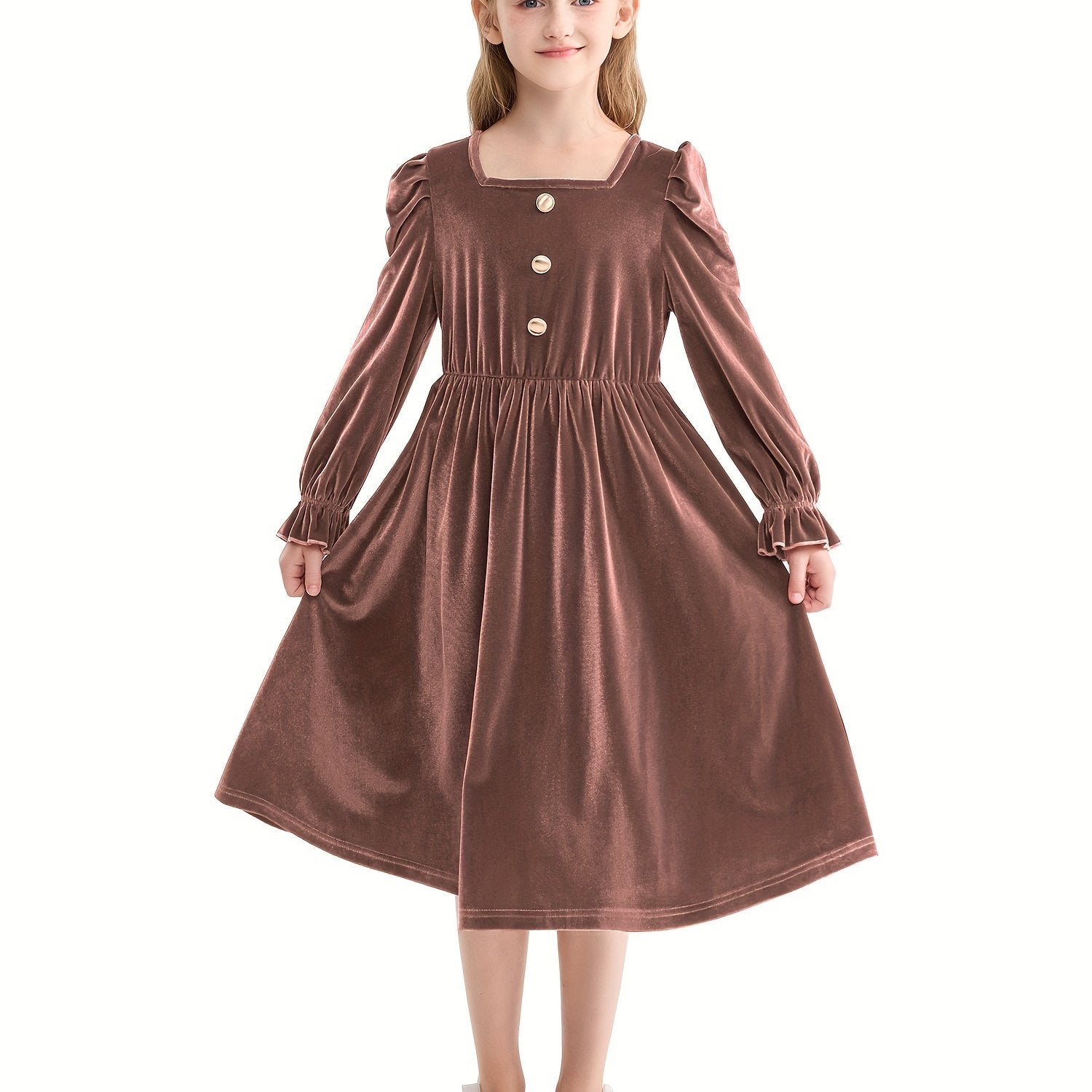 Vintage Velvet Pleated Party Dress for Girls