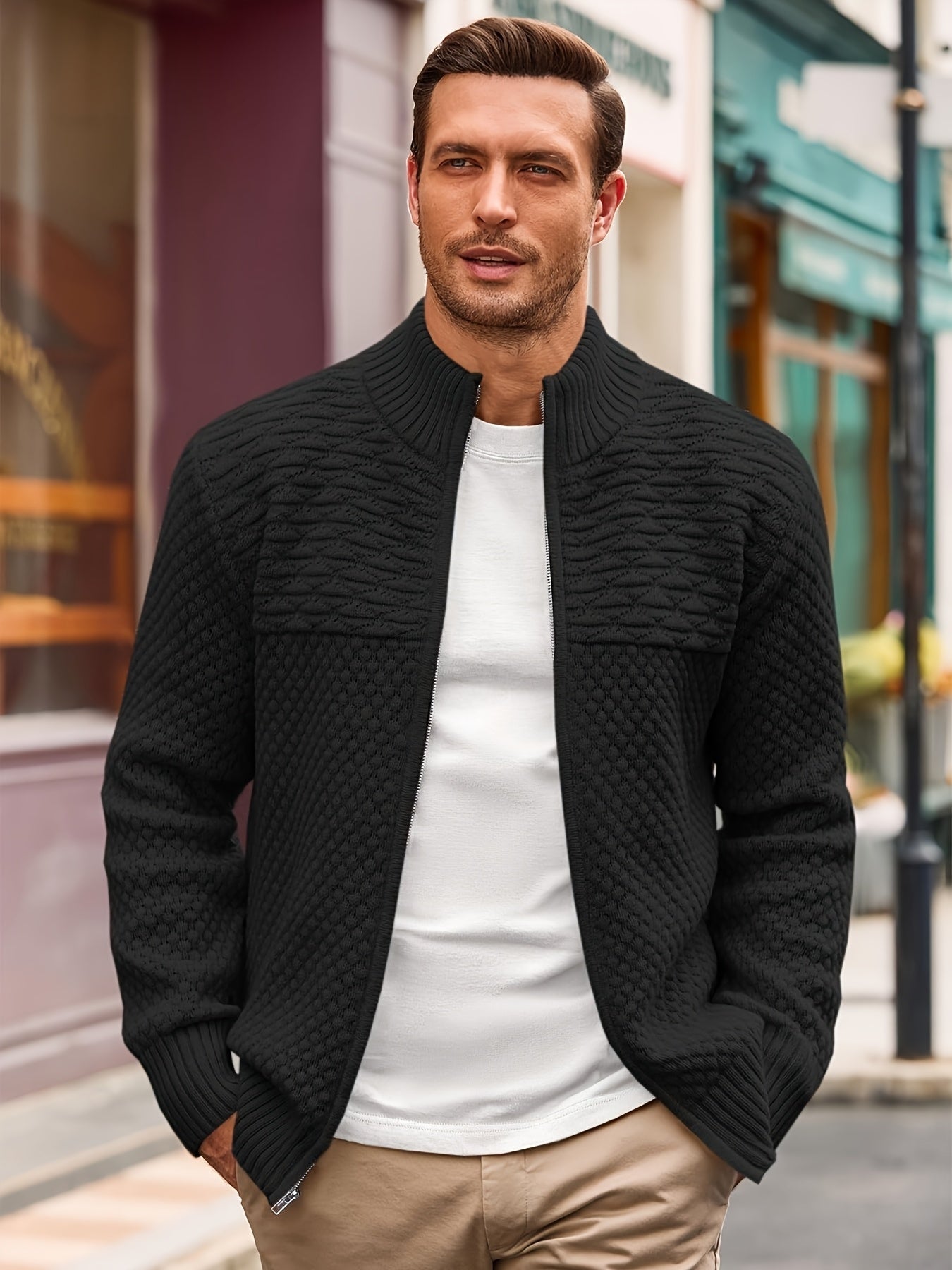 Zip Stand Knit Cardigan