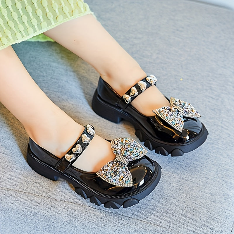 Girls Rhinestone Bow Flat Shoes