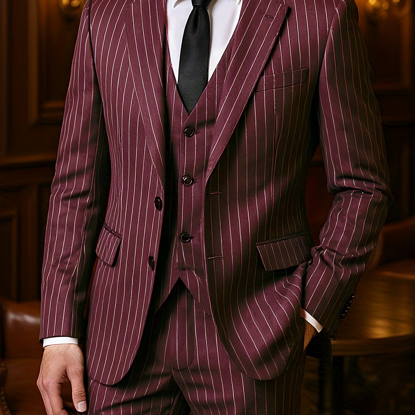 Men’s Three-Piece Vertical Stripe Suit Set
