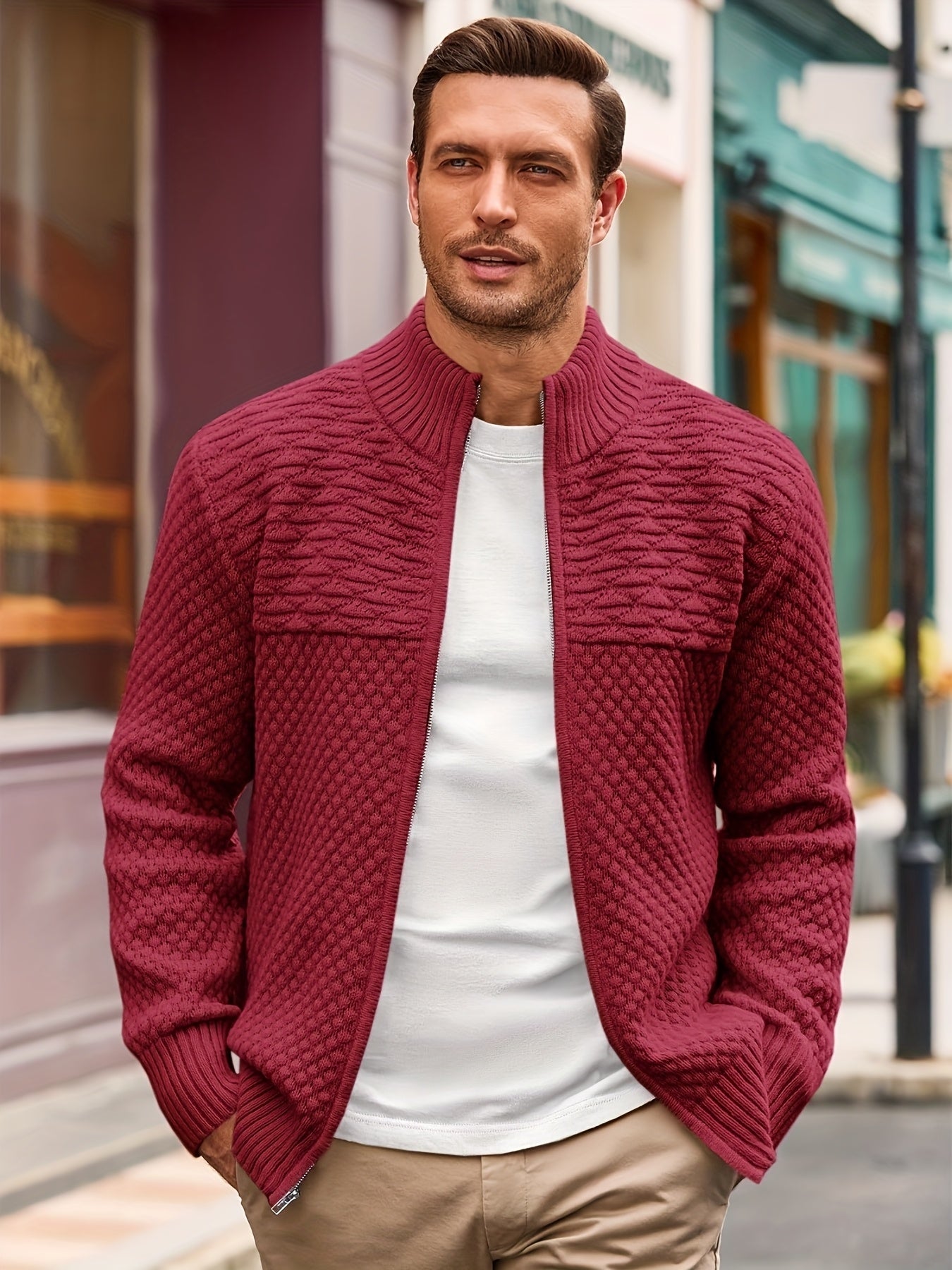 Zip Stand Knit Cardigan