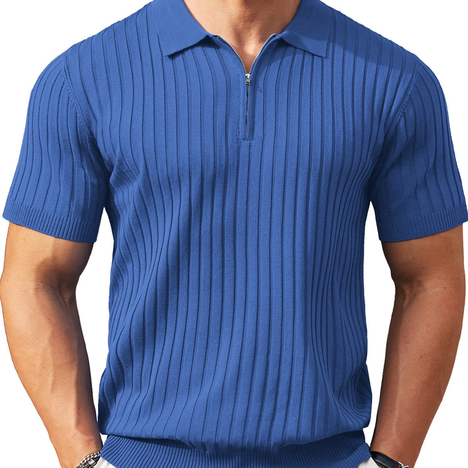 Zipper Knit Mens Polo Shirt