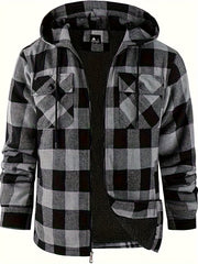 Men’s Heavyweight Plaid Hooded Winter Jacket – 2-Piece Set