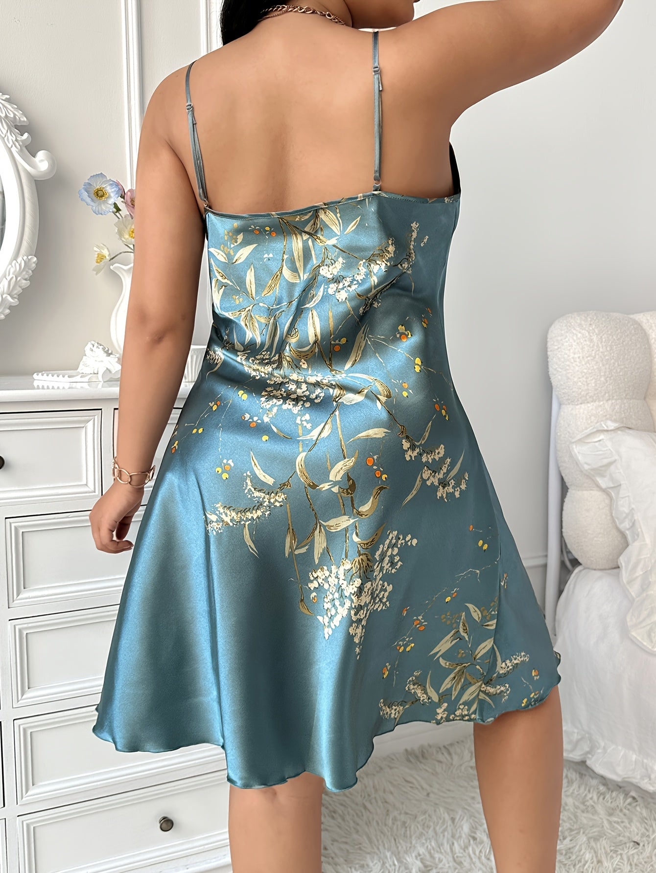 Plus Size Floral Satin Slip Nightgown