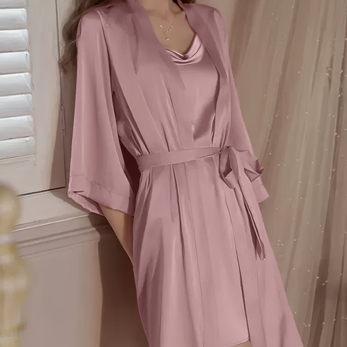 Women Satin Robe and Slip Pajama Set